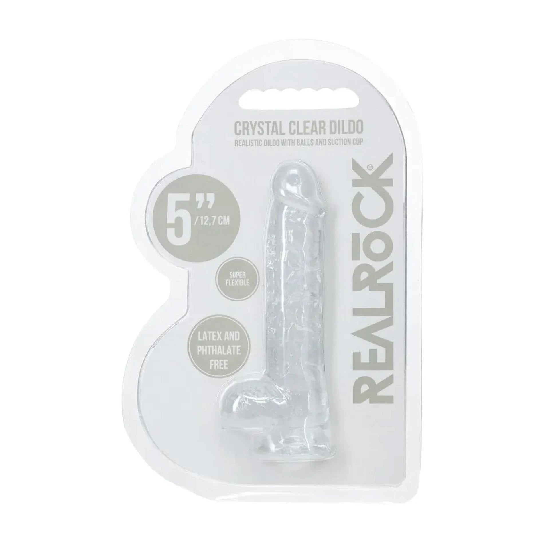 Gode réaliste avec testicules - 5" / 12,7 cm - Transparent