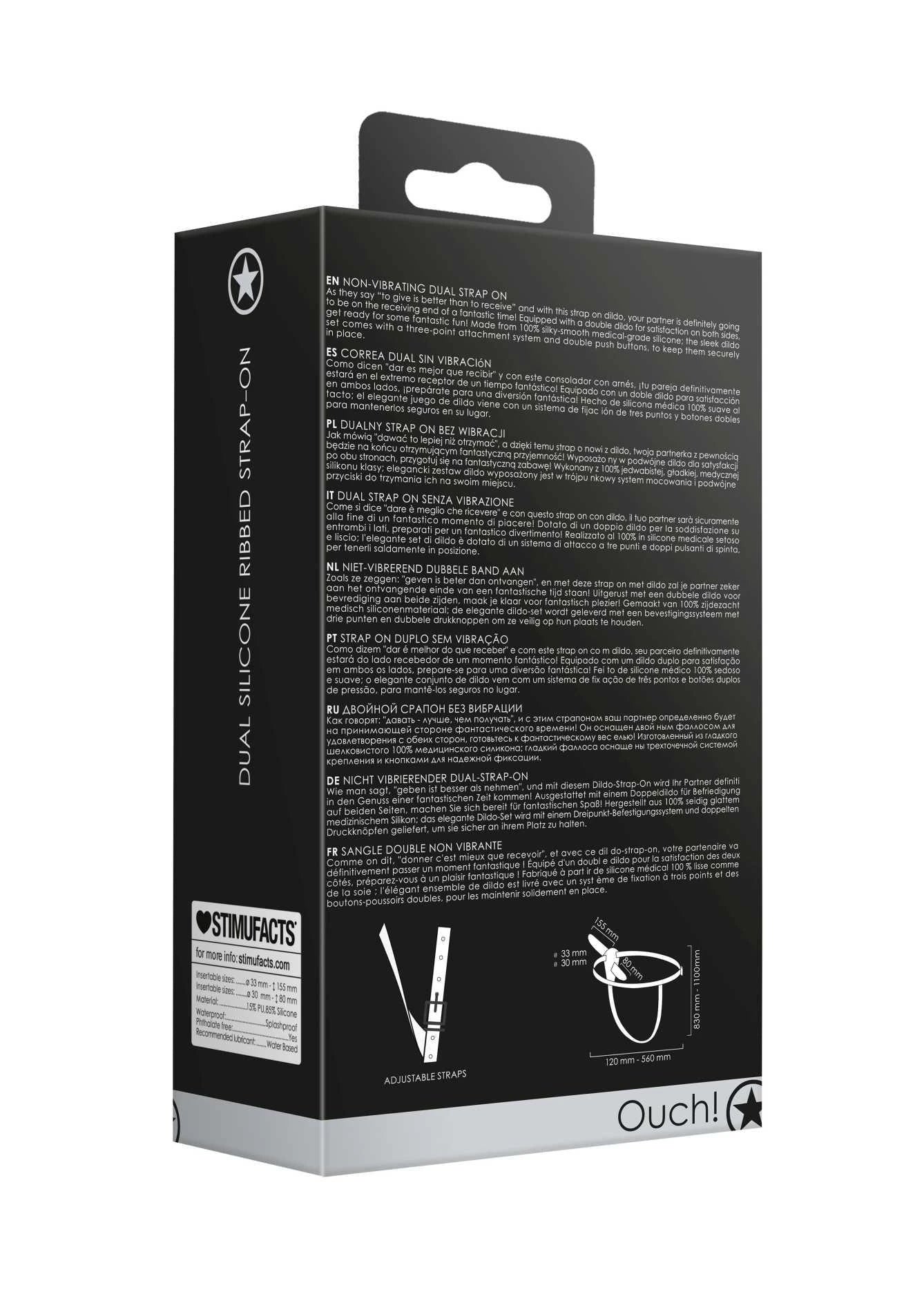 Ouch! - Godemichet double en silicone nervuré - Ajustable - Noir