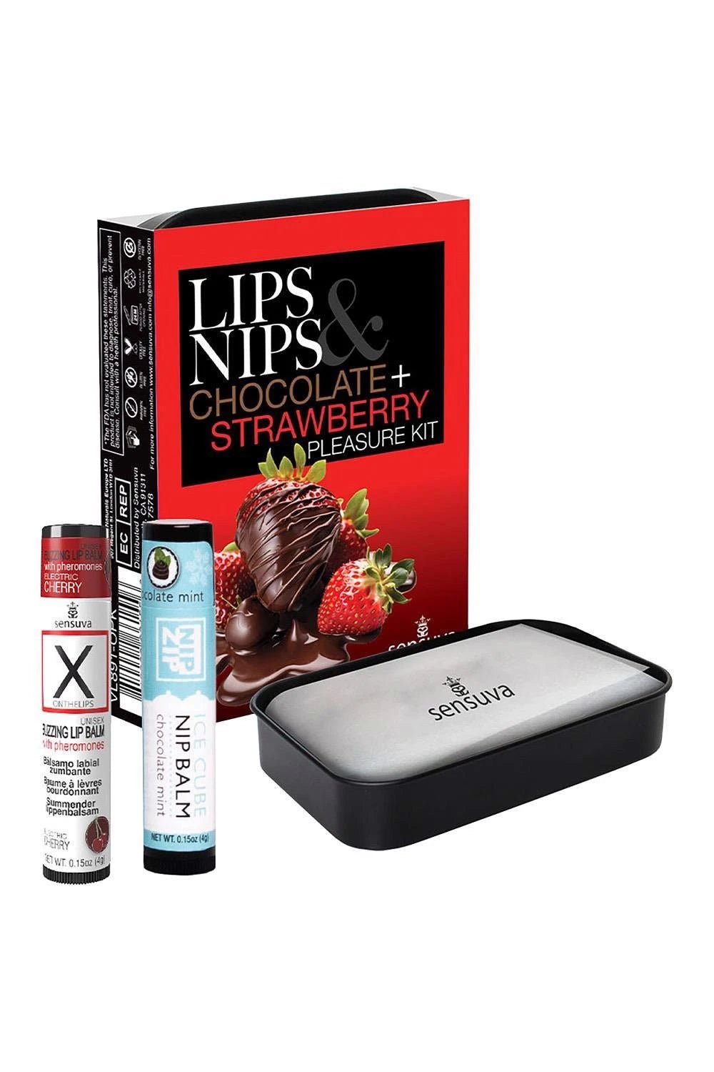 SENSUVA LIPS AND NIPS PLEASURE KIT CHOCOLATE NIP ZIP AND LTD EDITION CHOCOLATE STRAWBERRY XBALM