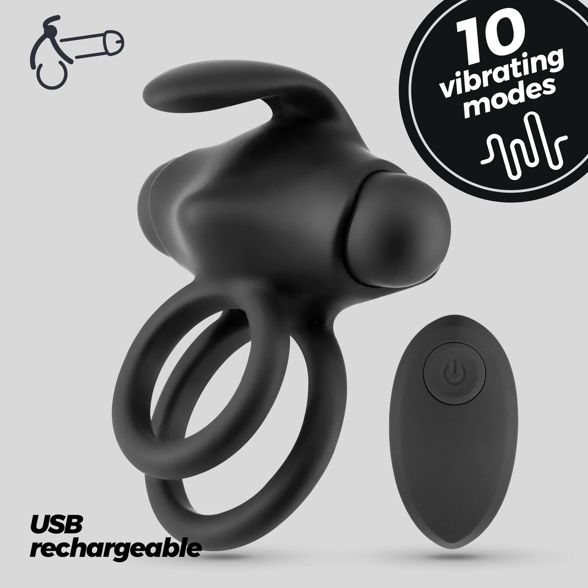 Thumper - Vibrating Double Cockring with Remote Control - Black