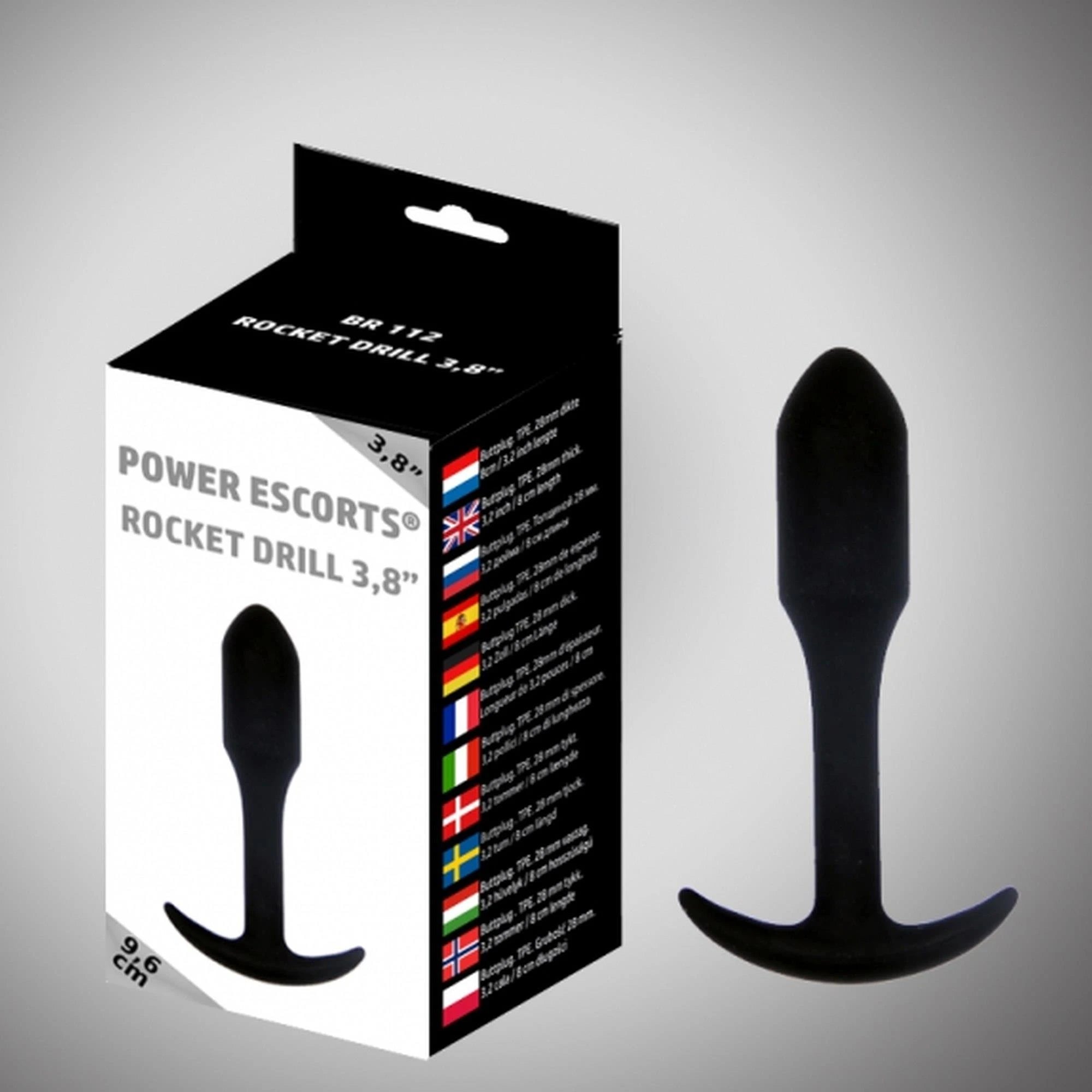 Rocket drill 3,8 pouces plug anal noir 3,8 pouces / 9,6 cm