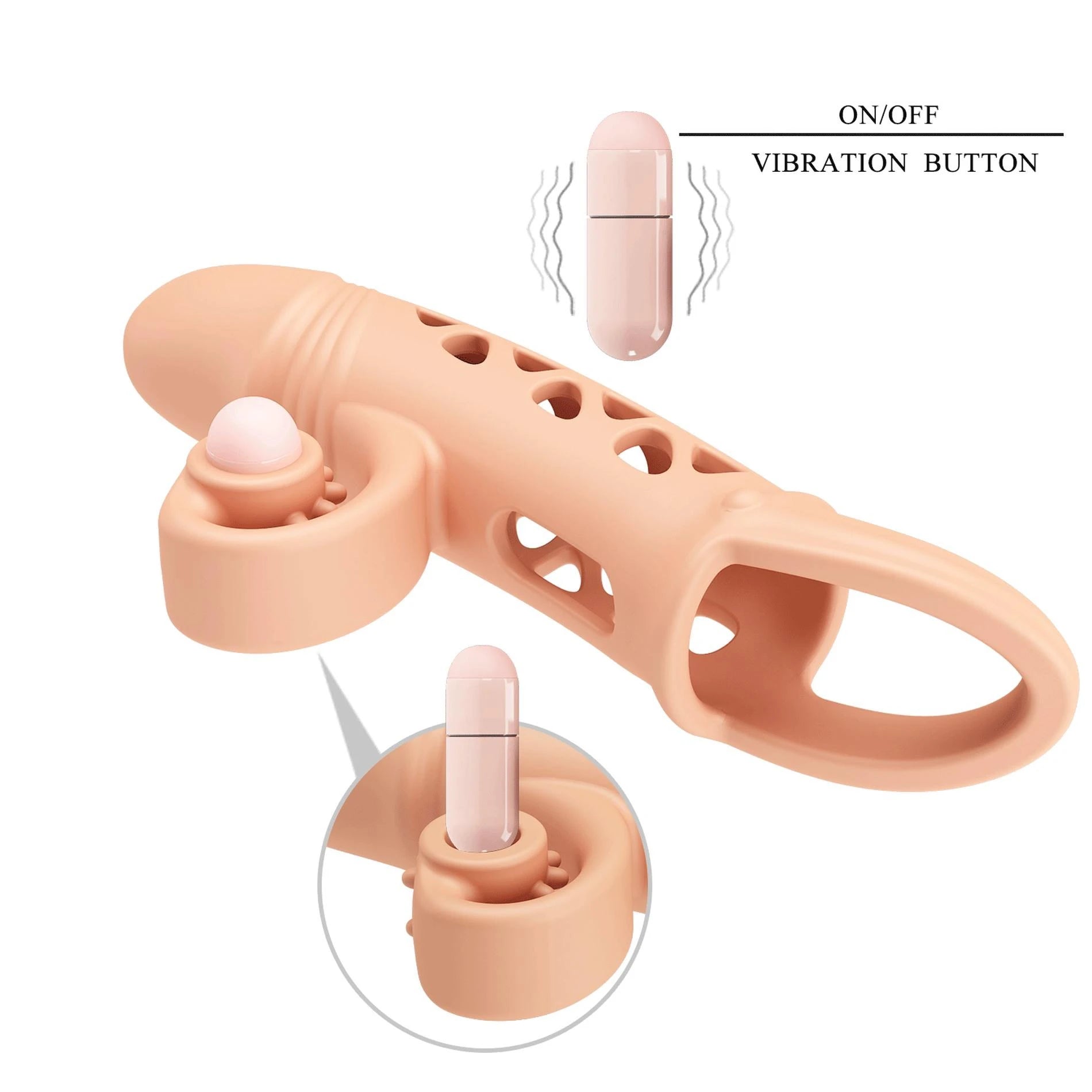 ROMANCE - Penis sleeve, TPE material, vibration, LR41*3 battery, Flesh
