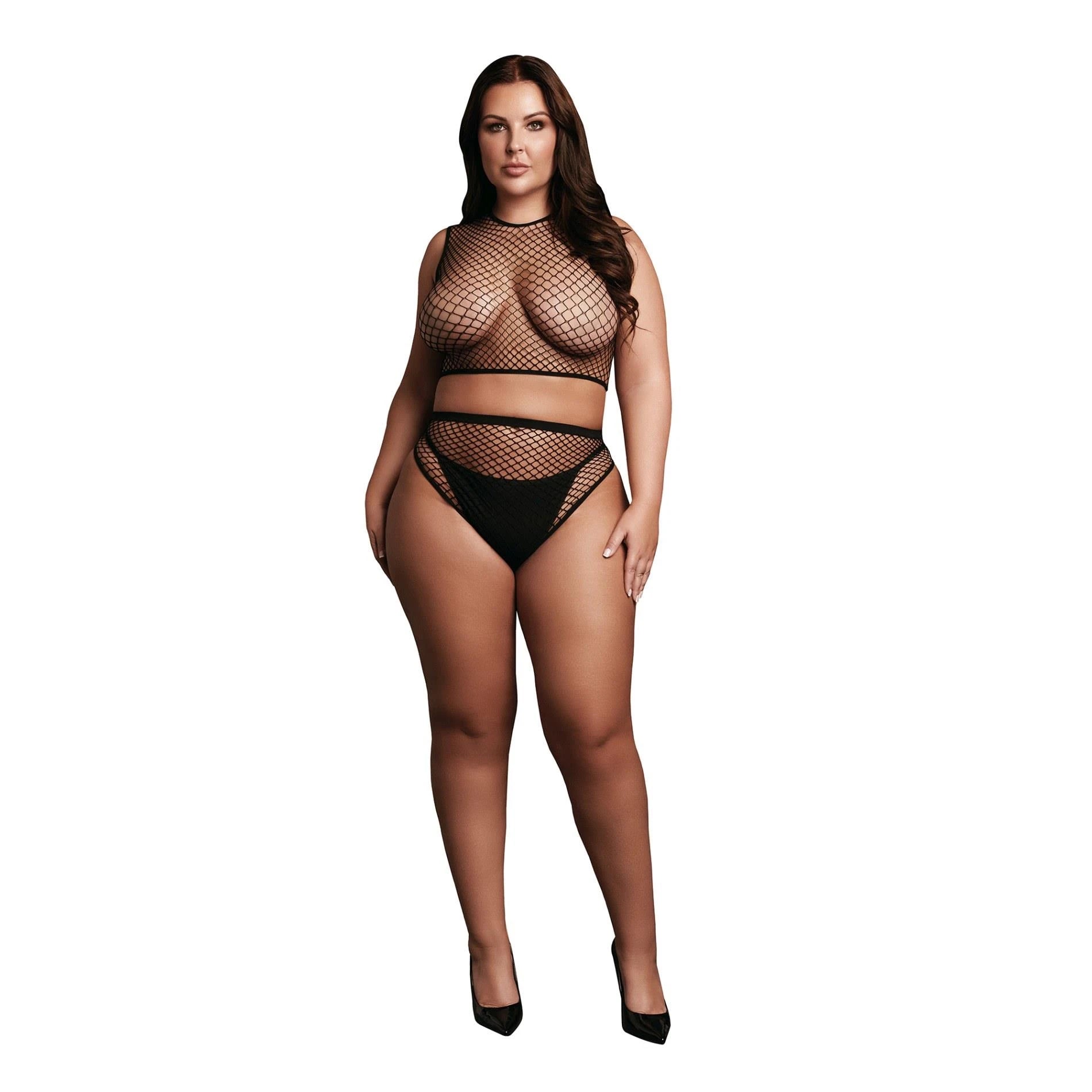 Ensemble 2 pièces avec crop top, culotte et structure en résille.