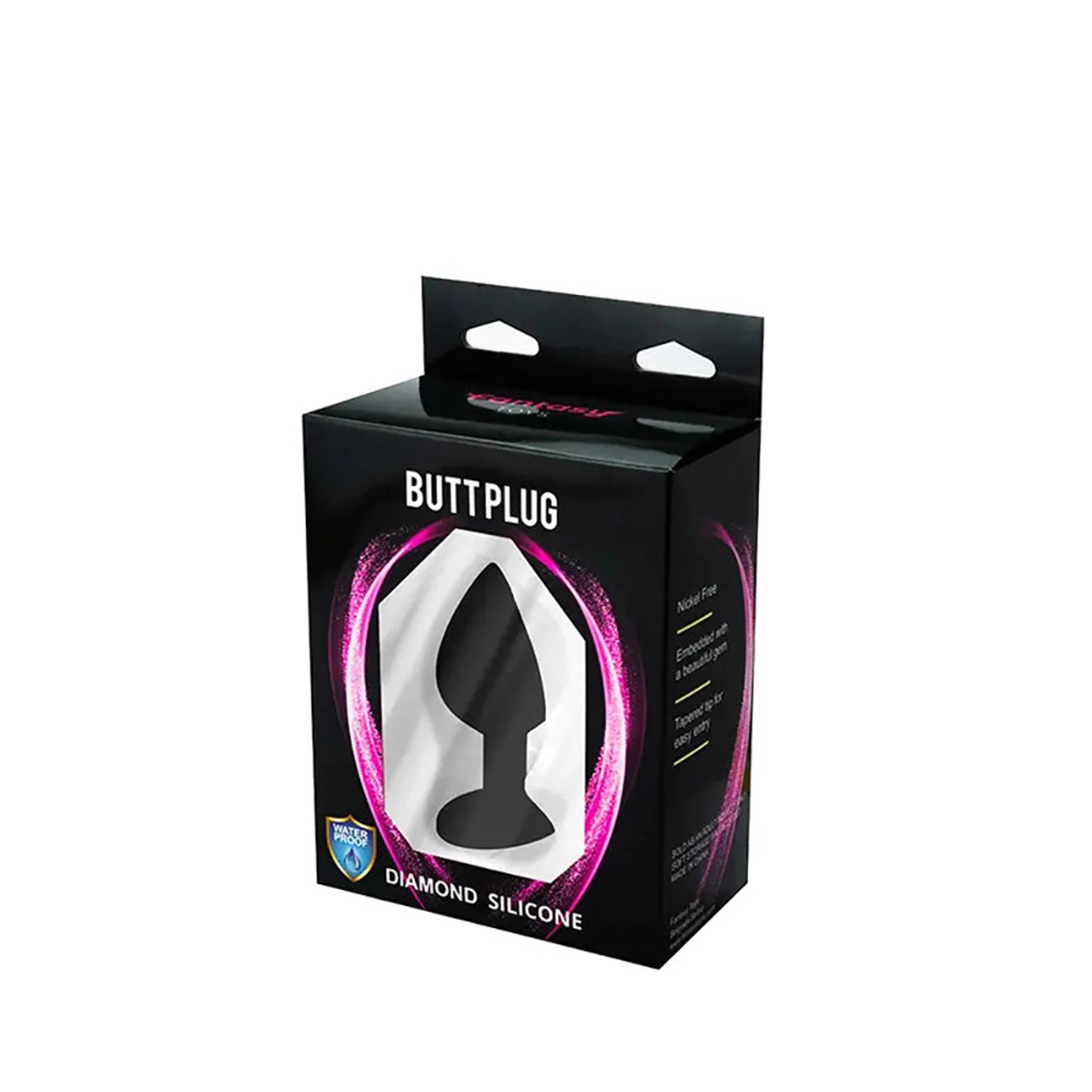 Plug anal noir de taille moyenne avec cristal blanc