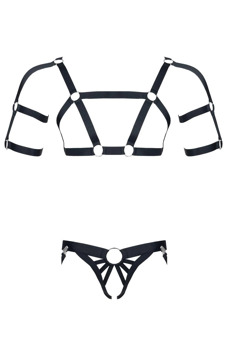Men's rubber set: t-shirt with front and back embellishments, open-back briefs XXL/XXXL