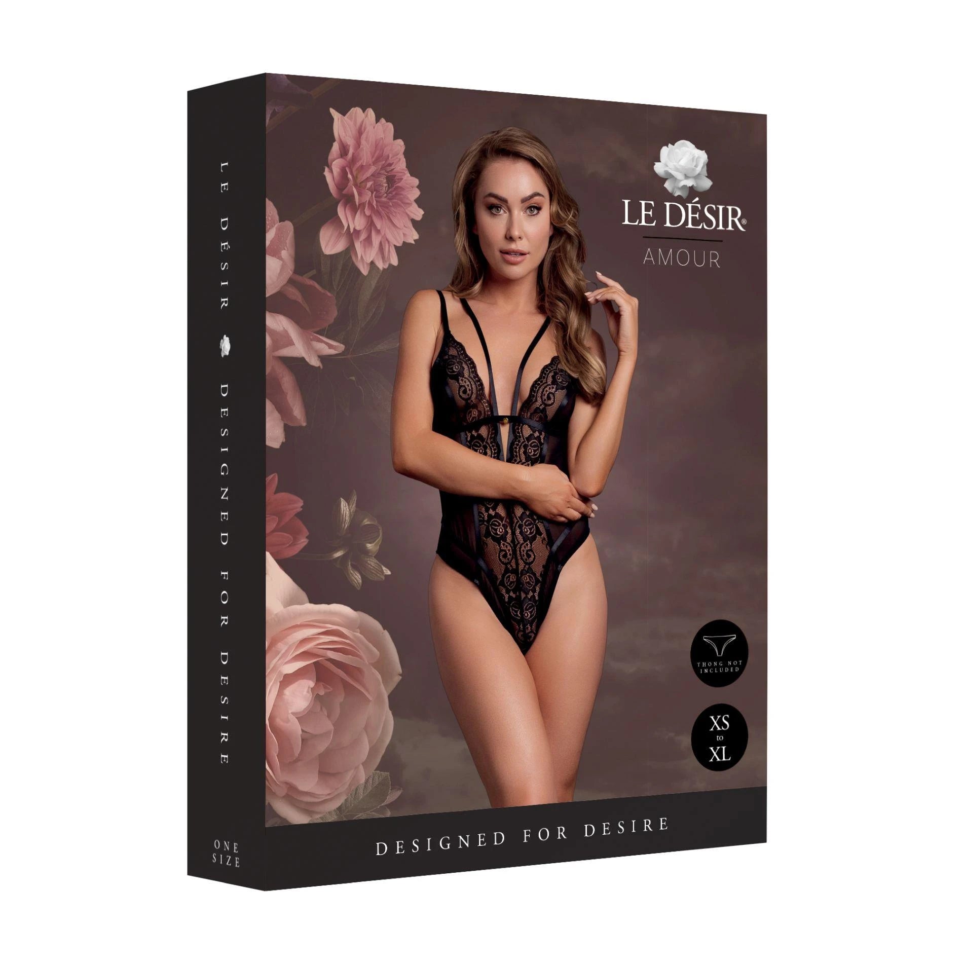 Wireless Lace Bodysuit with Adjustable Sliders - One Size - Black