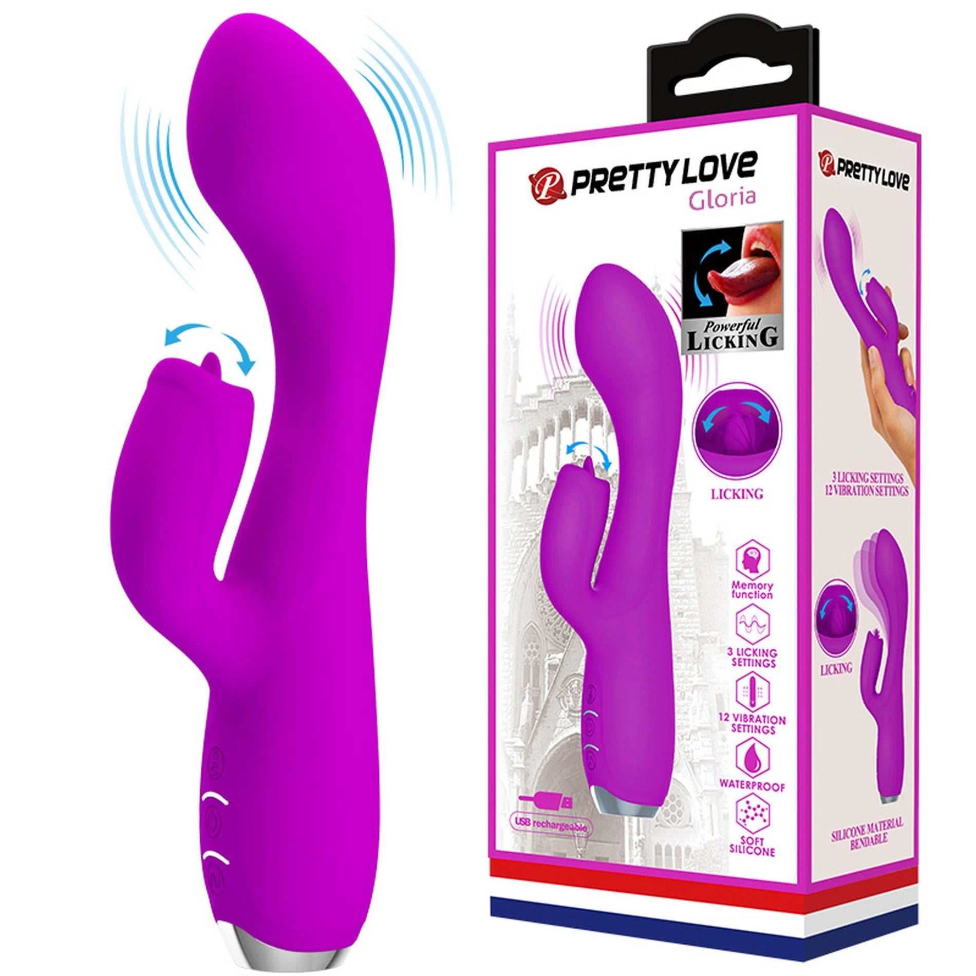PRETTY LOVE - GLORIA Violet, 12 fonctions de vibration 3 modes d'ondes pulsées Fonction mémoire