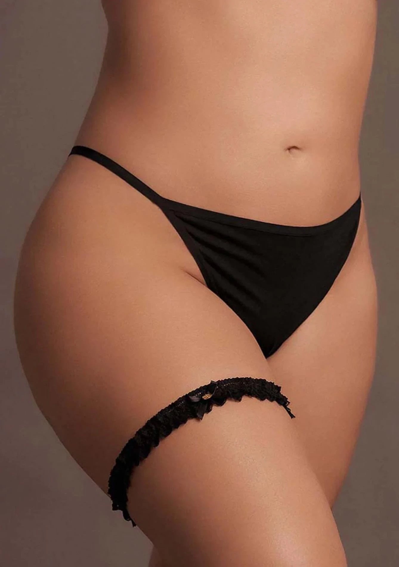 Noel - Elastic Lace Garter with Golden Details - Queen Size - Black