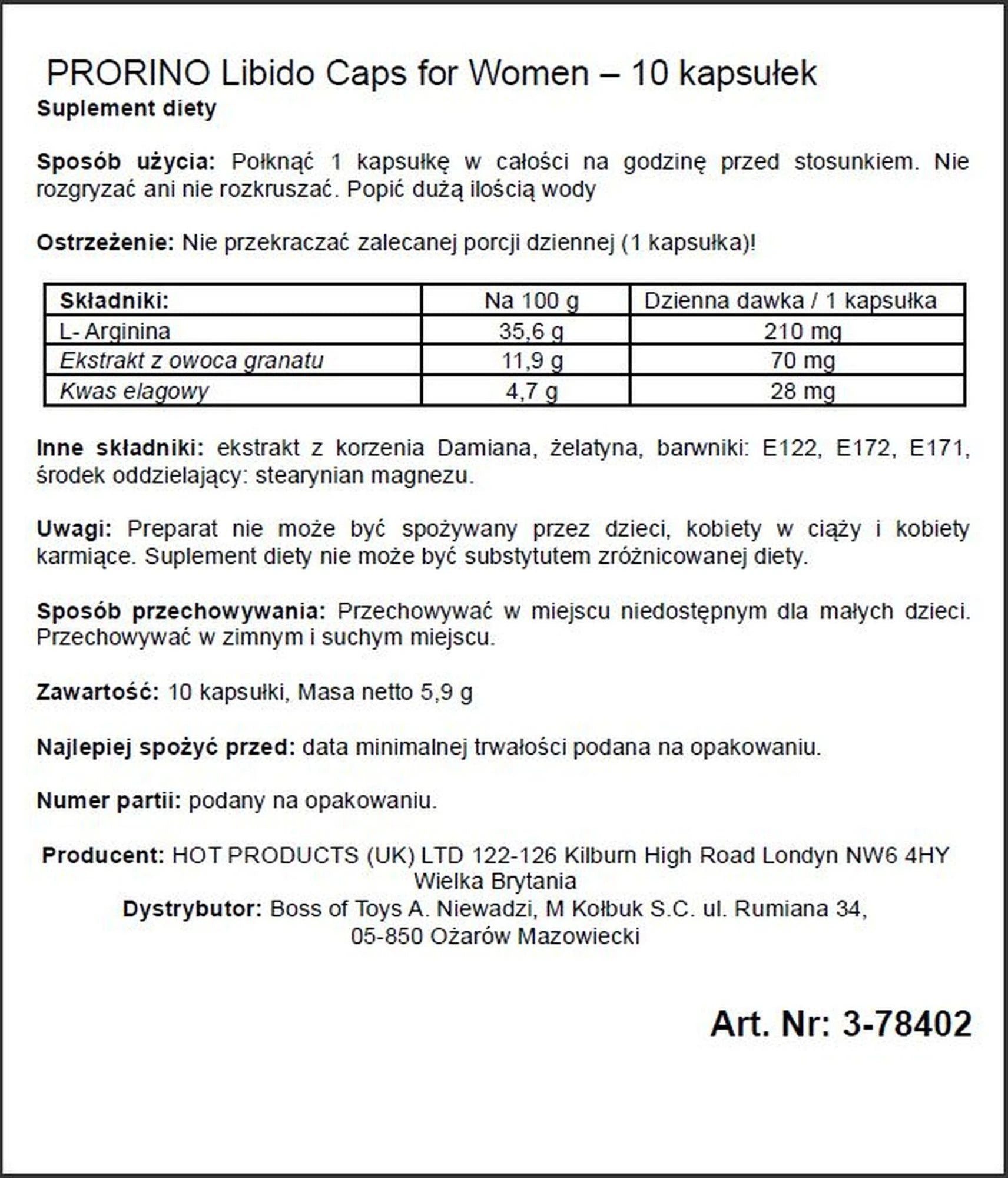 Complément alimentaire-PRORINO Women- 10 gélules Libido Caps ligne noire