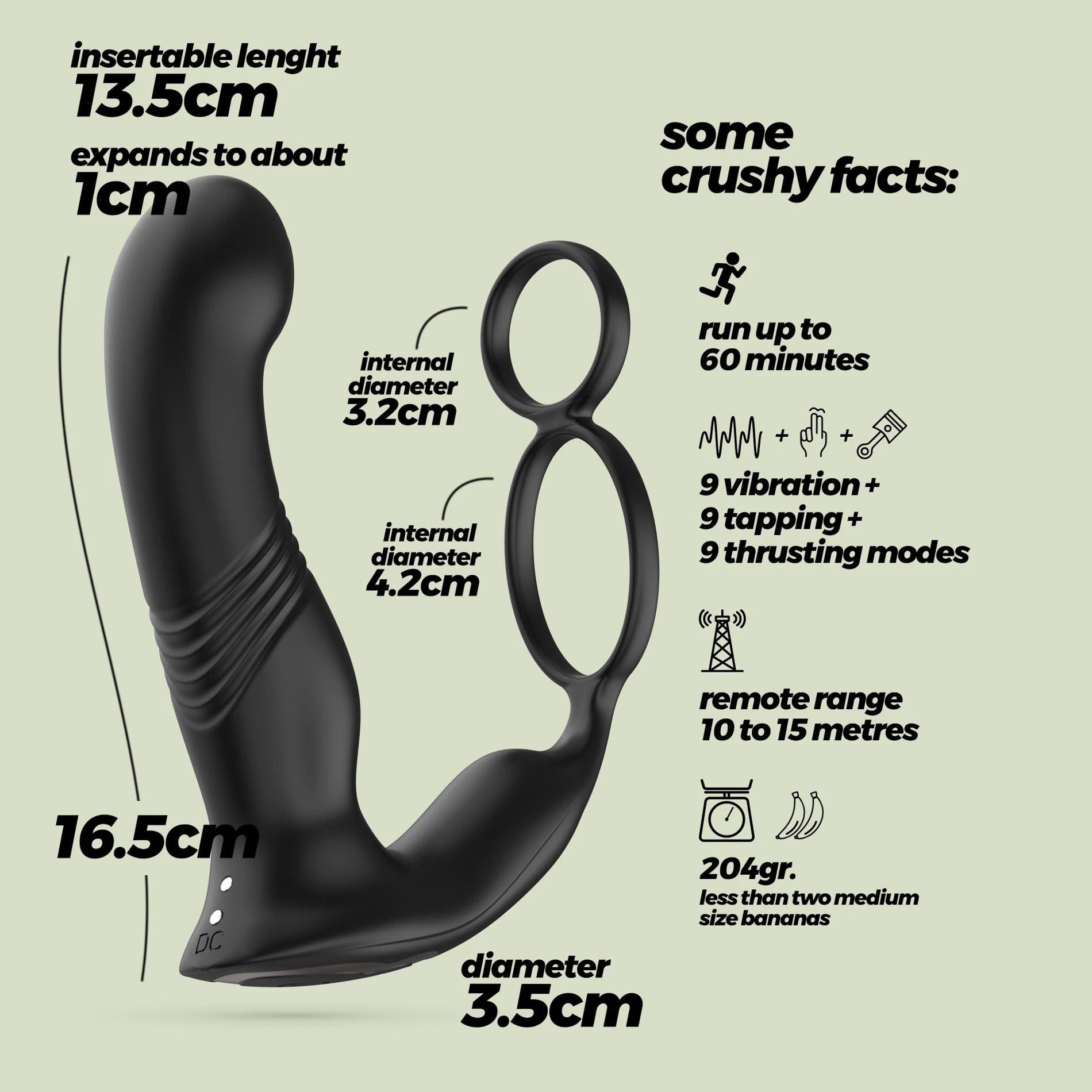 Erixos - Vibrating Prostate Massager with Ball Strap and Cockring - Black