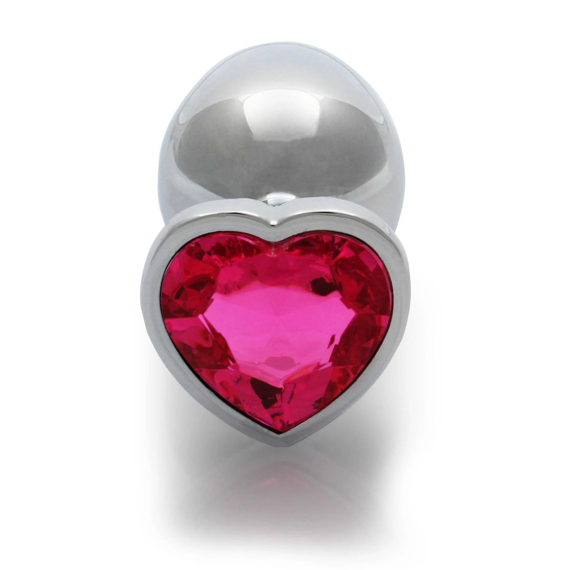 Heart Gem Butt Plug - Large - Silver/Rubellite Pink