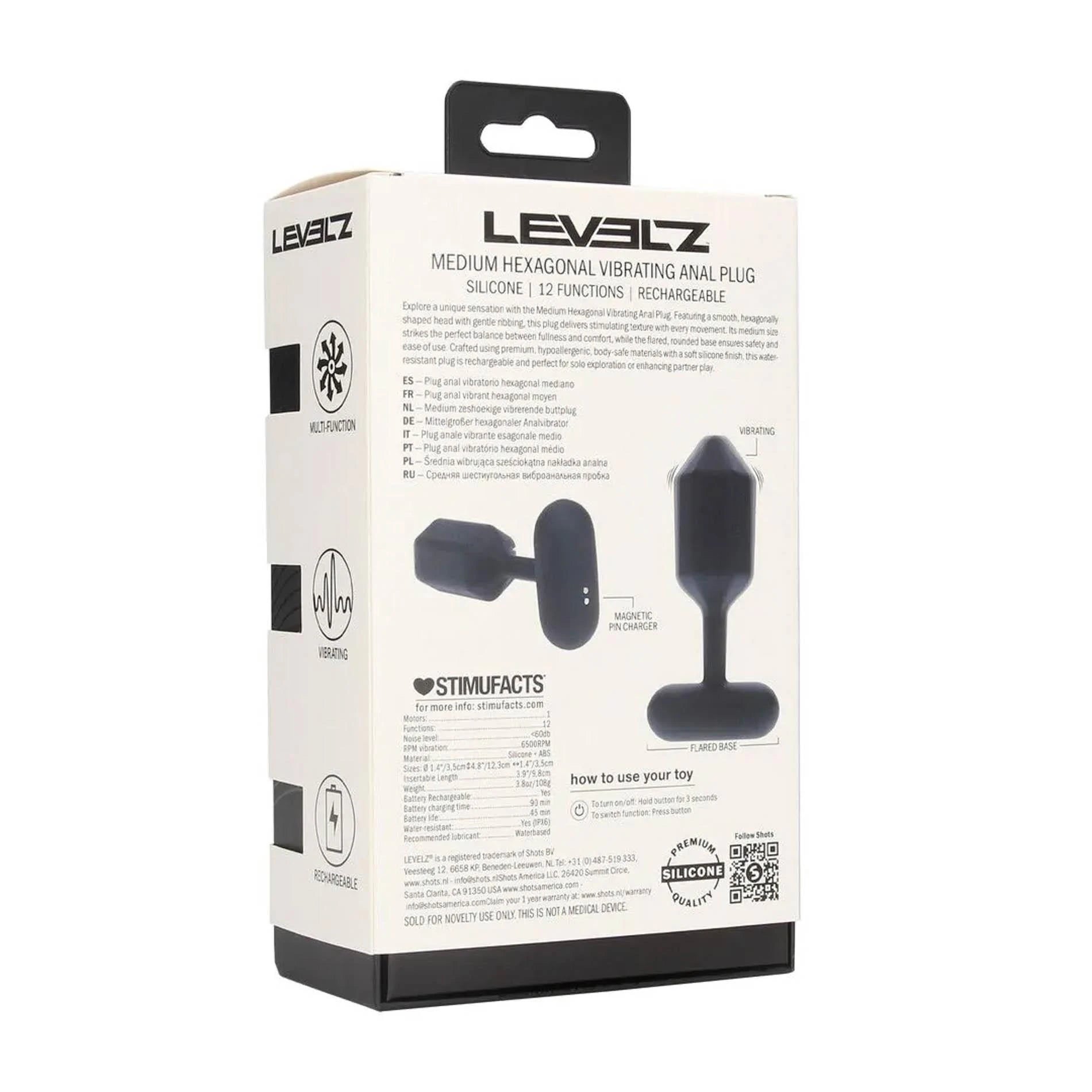 Hexagonal Vibrating Silicone Anal Plug - M - Black