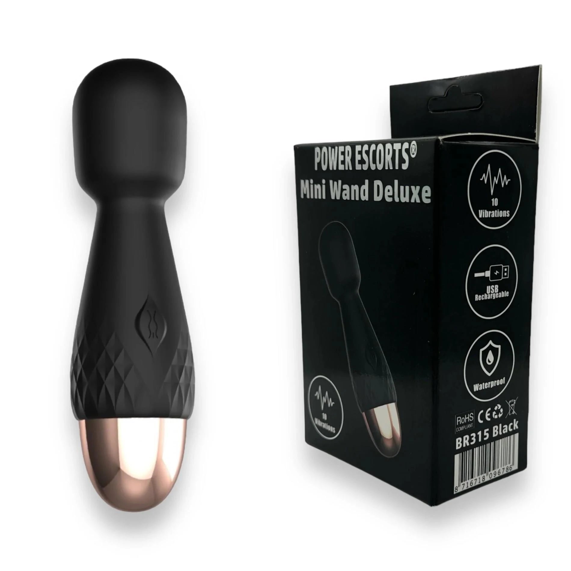 Power Escorts - Mini baguette de luxe - Noire - Masseurs baguette en silicone de 11,6 cm / 4,5 pouces