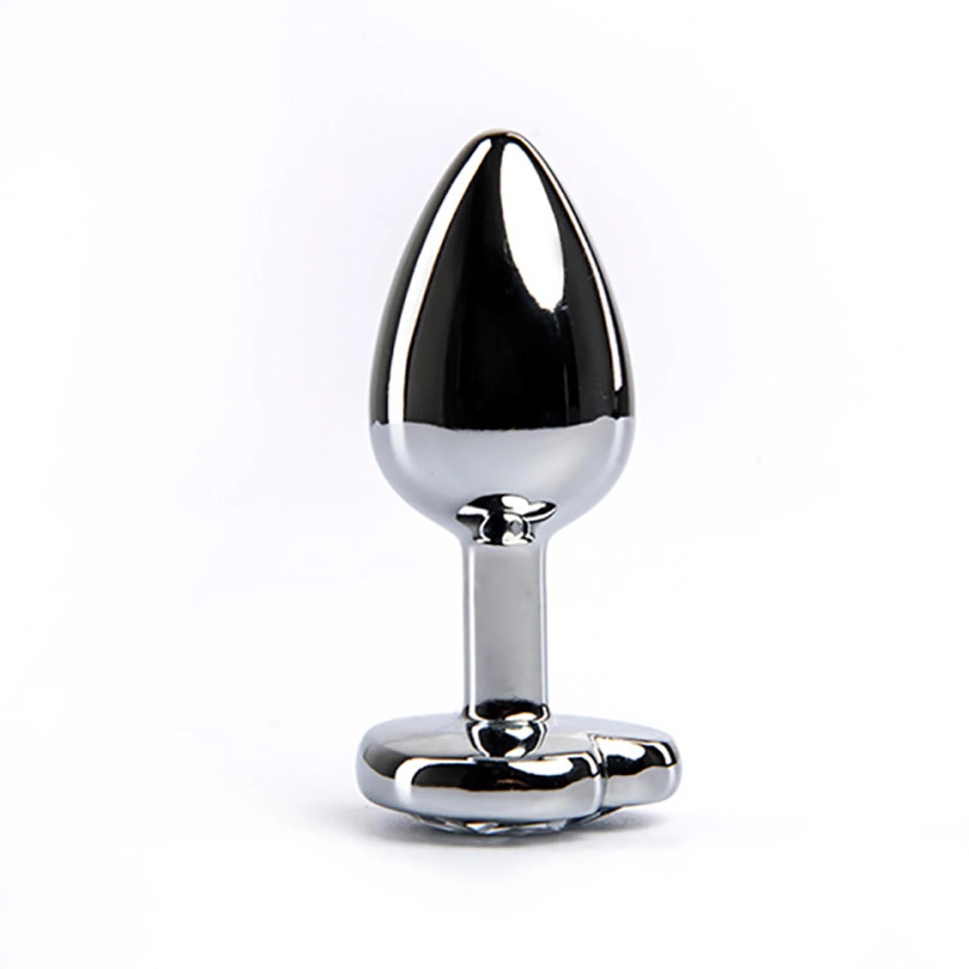 Silver small heart-shaped butt plug with white crystal