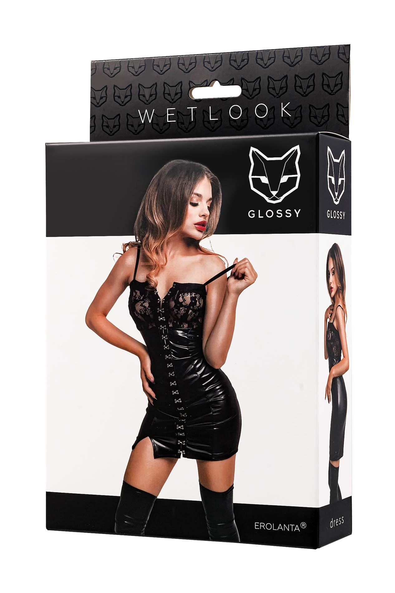 Glossy Nelly, robe, wetlook, noir, S