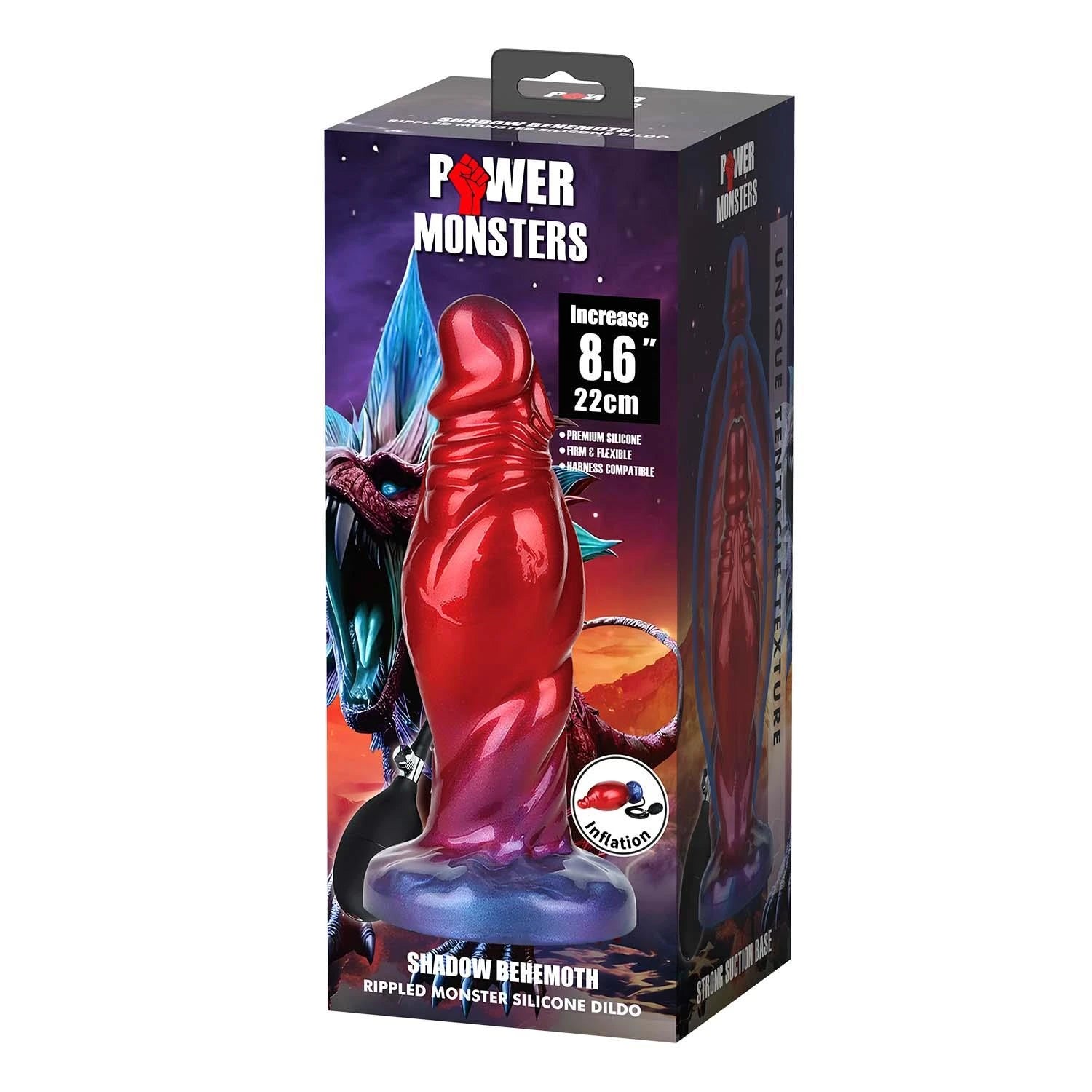 Power Monsters Shadow Behemoth – Godemichet en silicone monstre ondulé de 22 cm