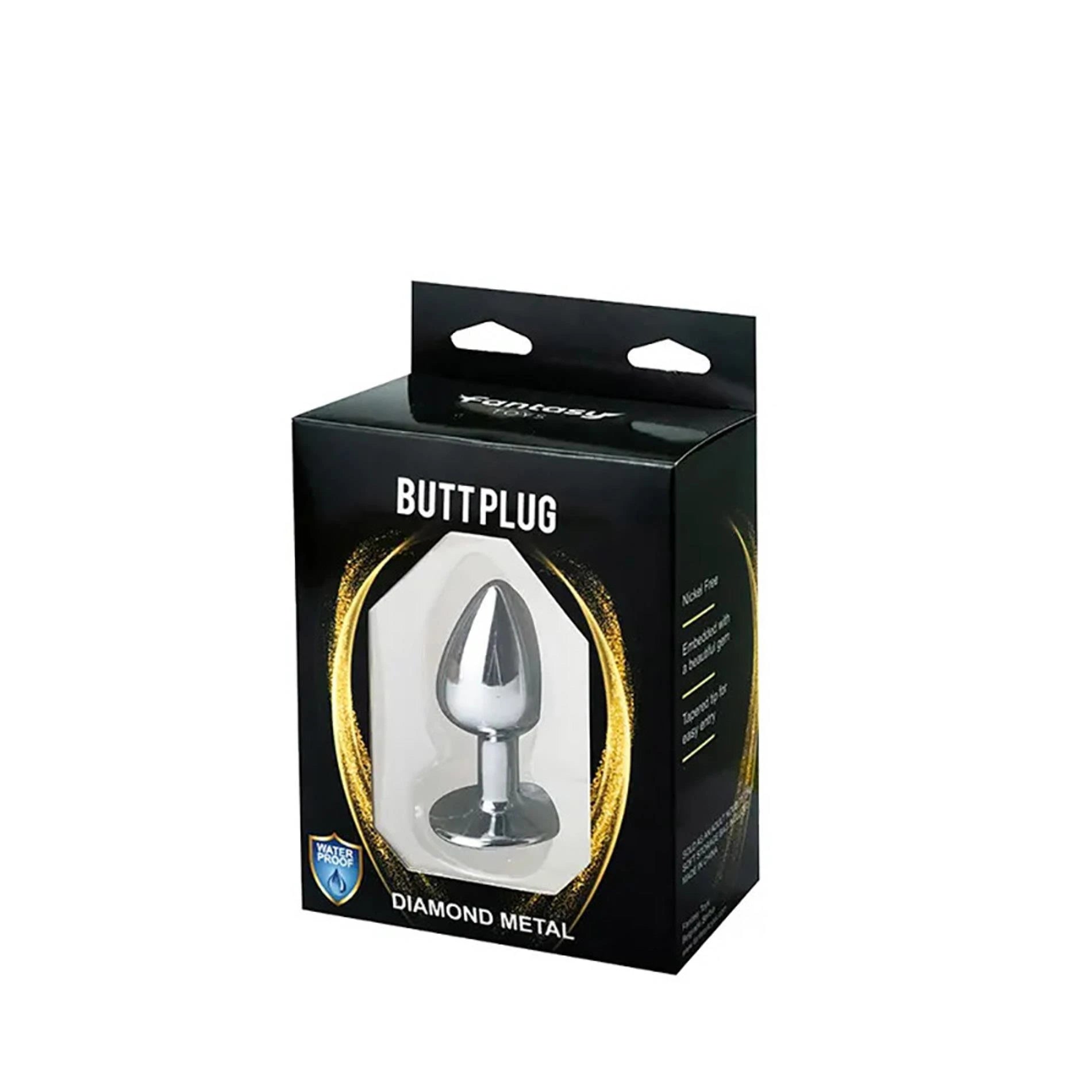 Silver Medium Butt Plug with Pink Diamond