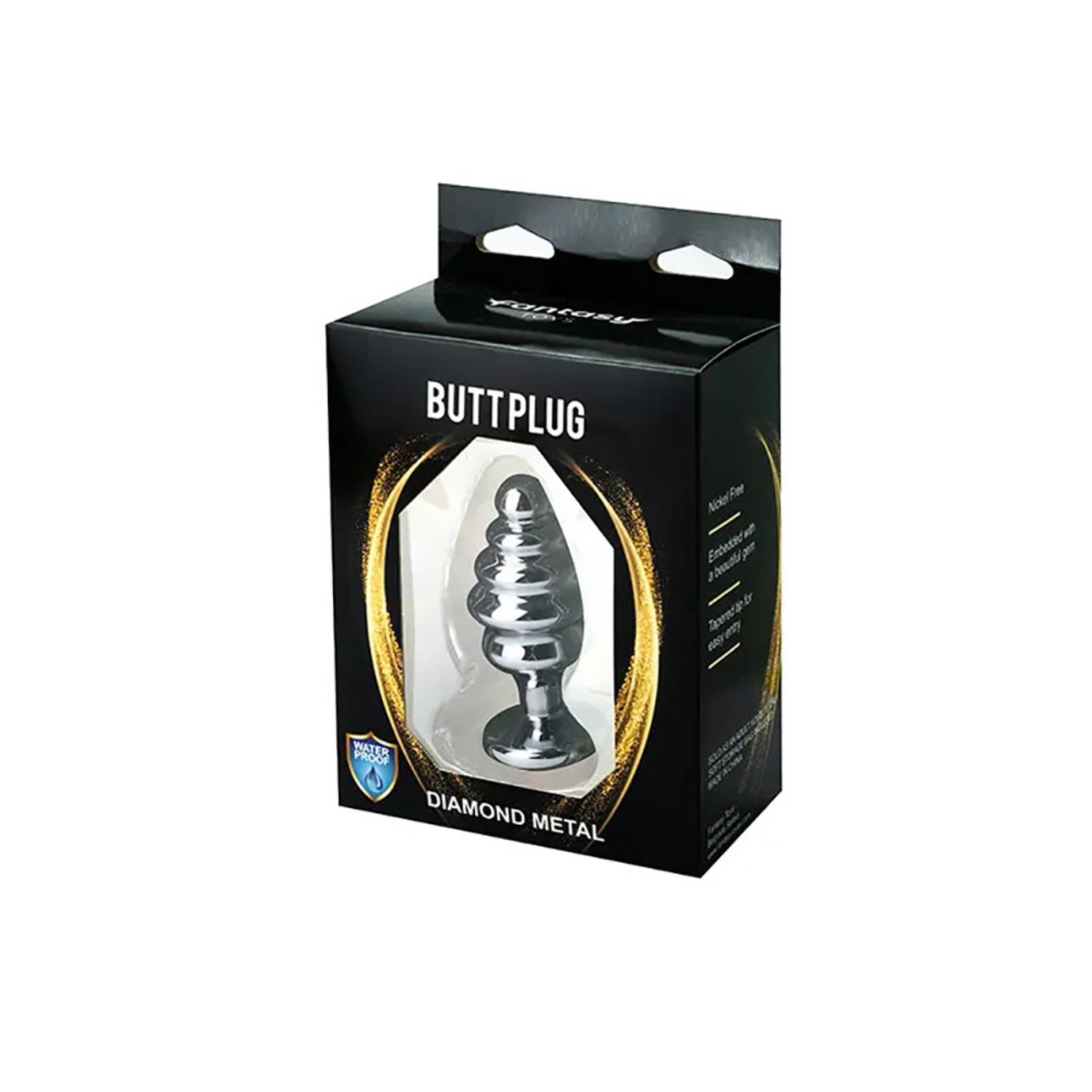 Plug anal nervuré moyen argenté avec cristal blanc