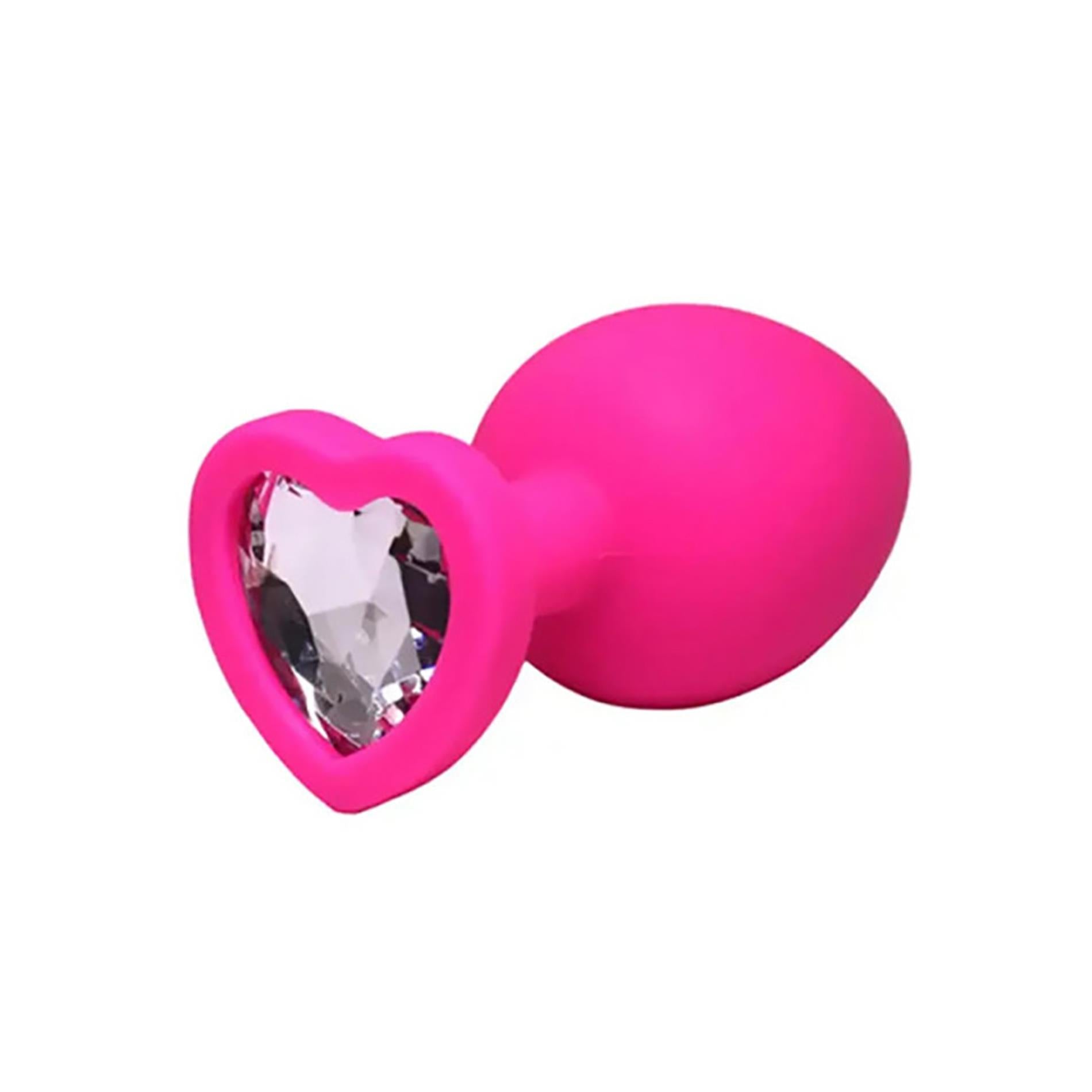 Plug anal rose en forme de cœur avec cristal blanc