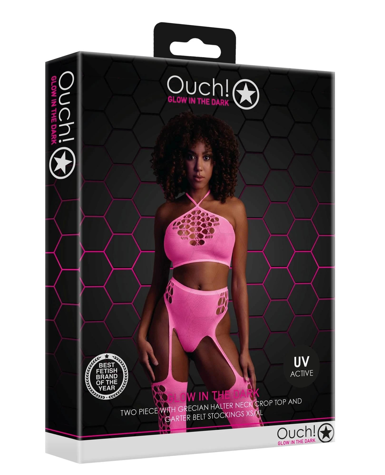 Two-Piece Set with Crop Top and Stockings - Pink - XS/XL