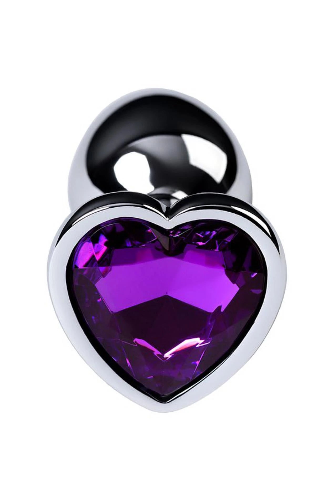 Silver anal plug with purple heart-shaped gem