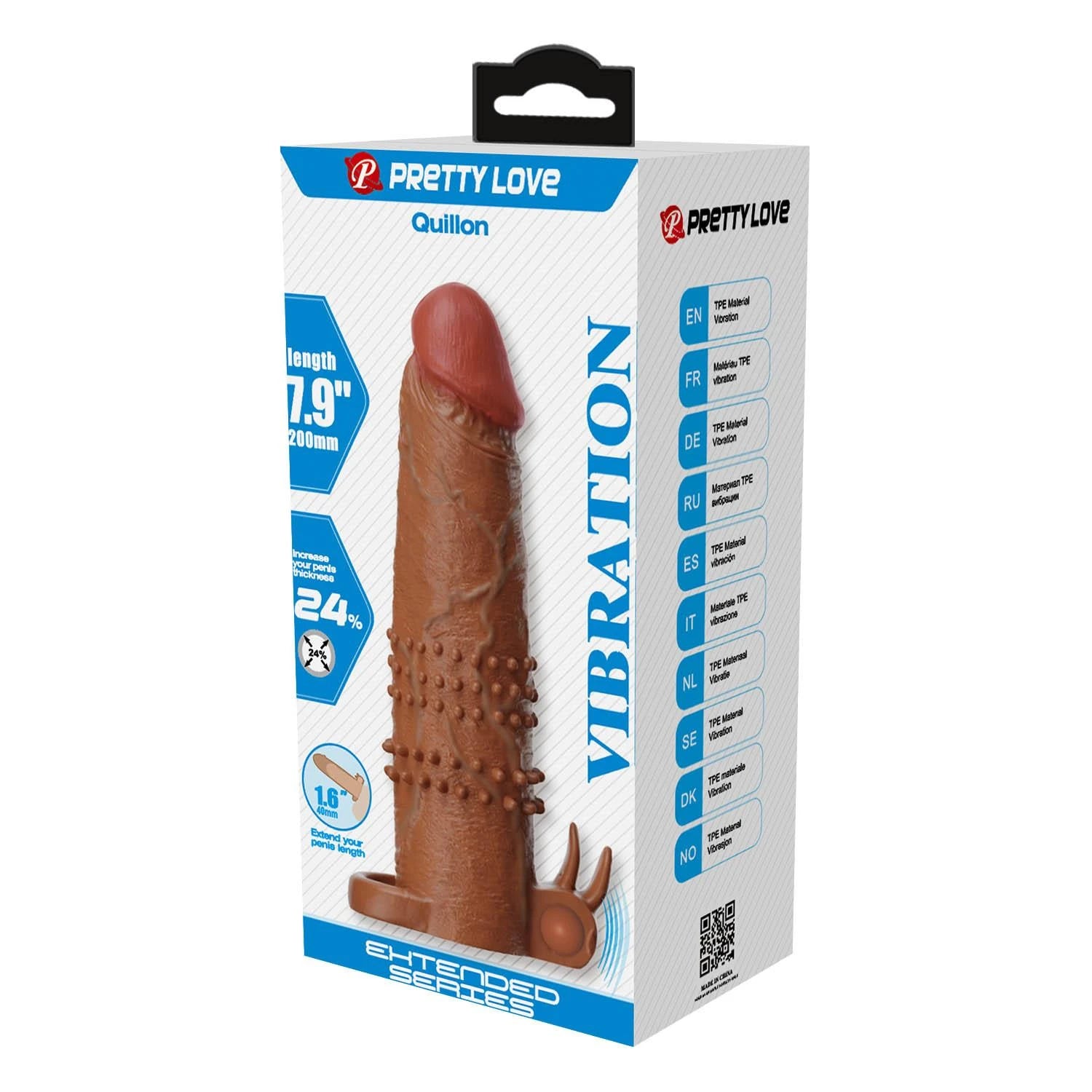 Pretty Love Quillon – 20 cm Vibrating Penis Sleeve Brown