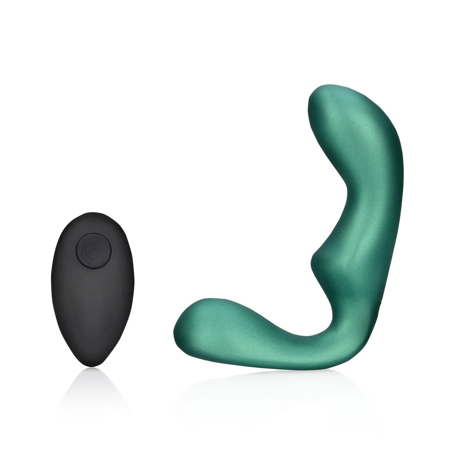 Masseur de prostate vibrant pointu avec télécommande - Vert métallisé