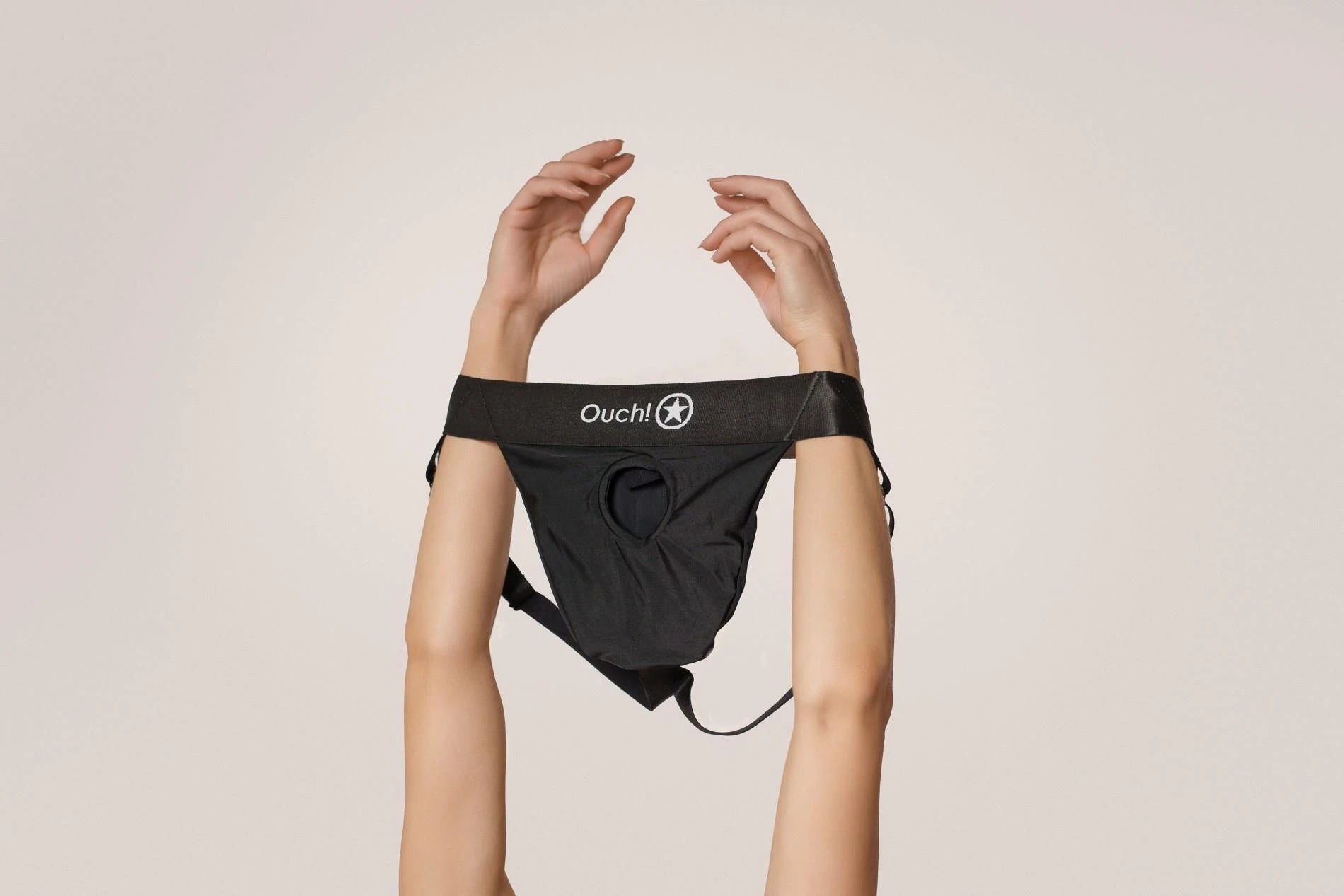 Vibrating Strap-on Thong with Removable Butt Straps - XS/S - Black