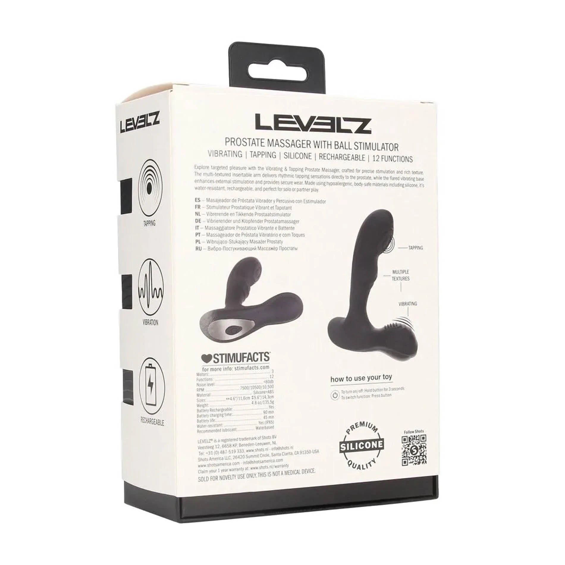 Vibrating and Tapping Silicone Prostate Massager with Ball Stimulator - Black