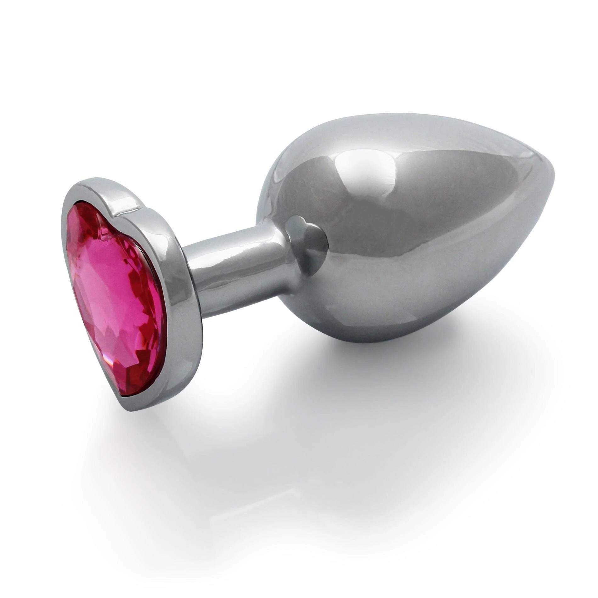 Heart Gem Butt Plug - Large - Silver/Rubellite Pink