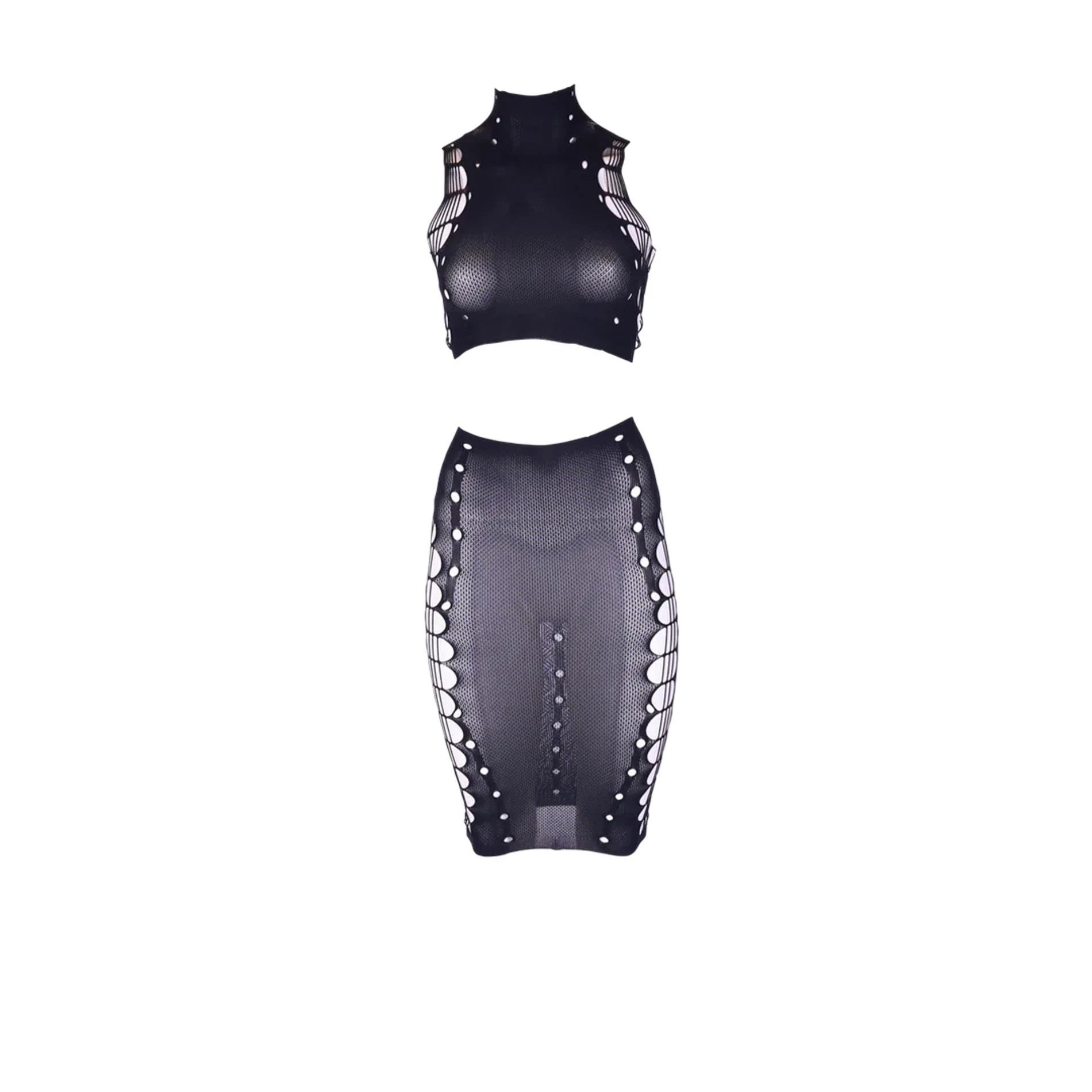 Kala XXXVII - Deux Pièces avec Col Roulé, Crop Top et Jupe - Taille Unique