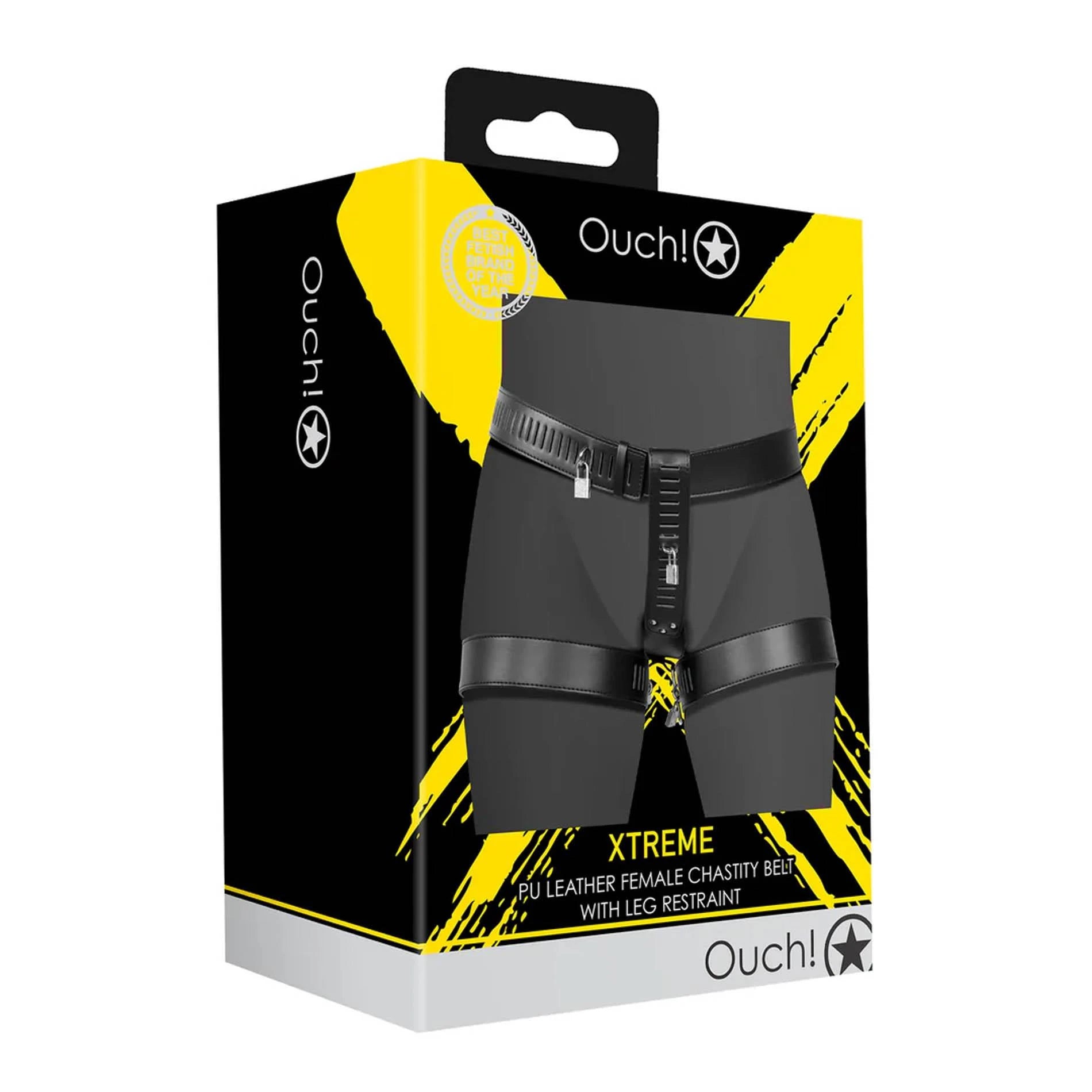 Ceinture de chasteté féminine en cuir synthétique avec contrainte de jambe – Noir