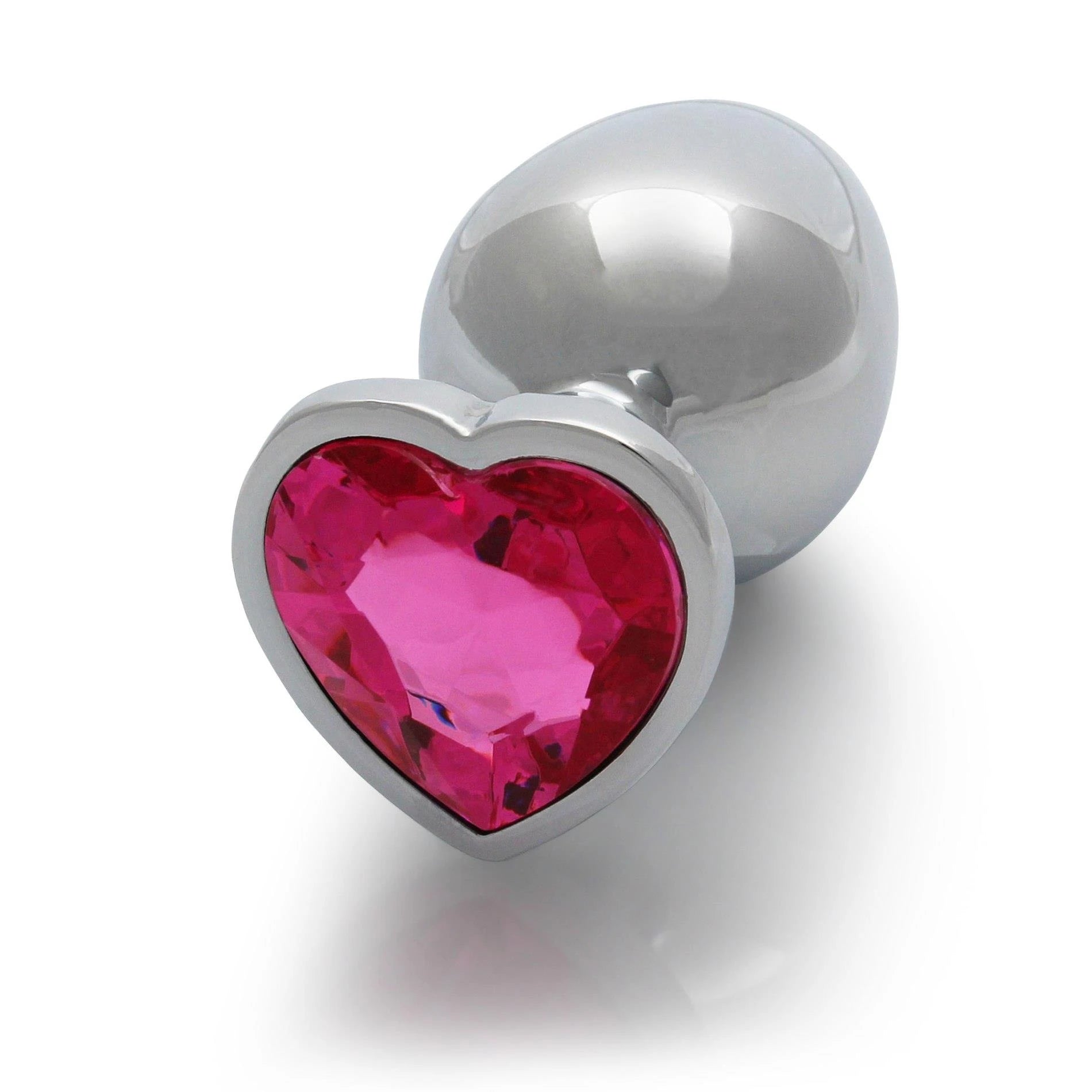 Heart Gem Butt Plug - Large - Silver/Rubellite Pink