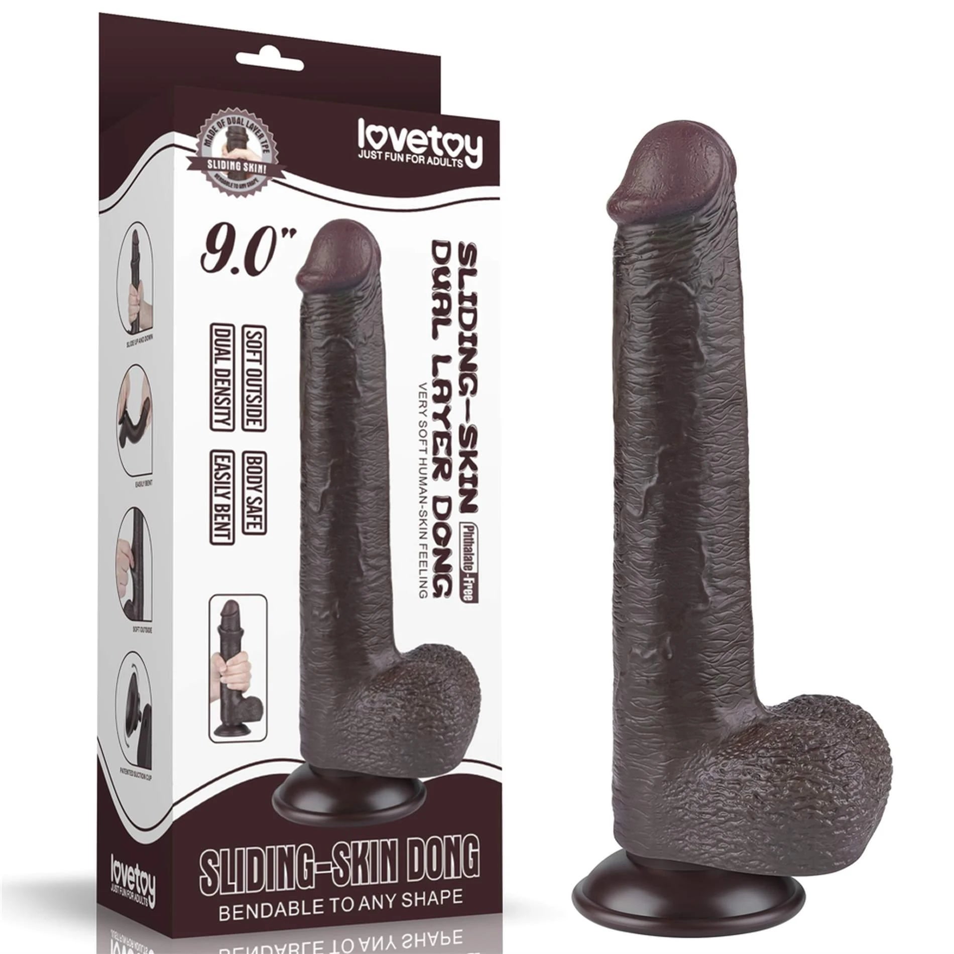 Godemichet double couche 9" noir coulissant