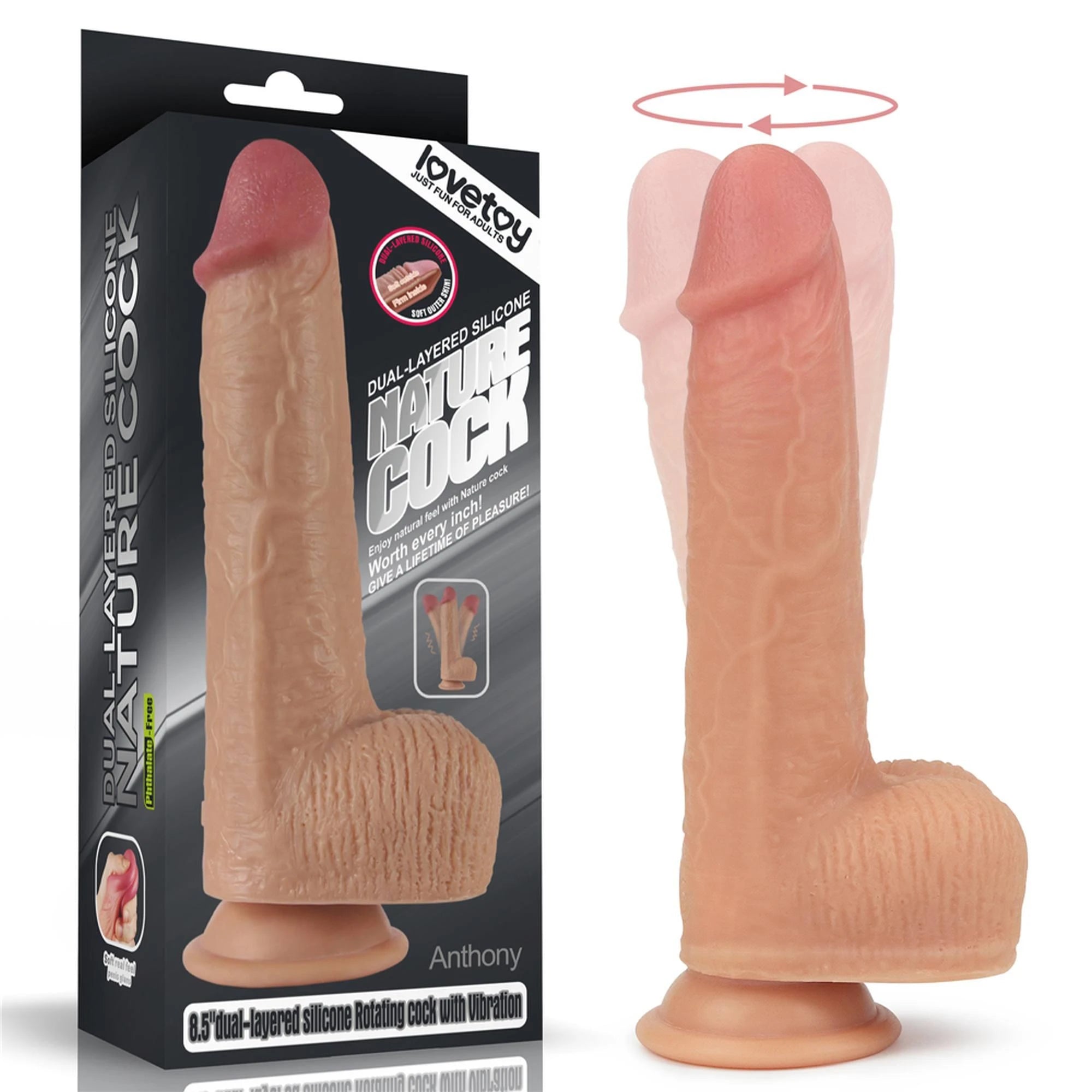 8.5" Dual-Layered Silicone Rotating Nature Cock Anthony