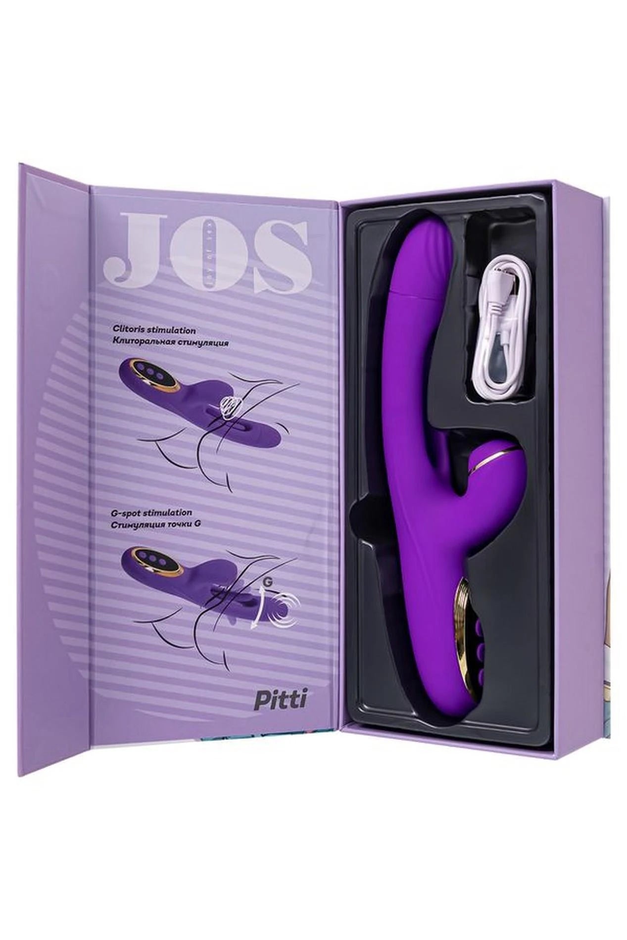 Vibrator with vacuum stimulation and JOS Pitti tongue, silicone, purple, 24 cm