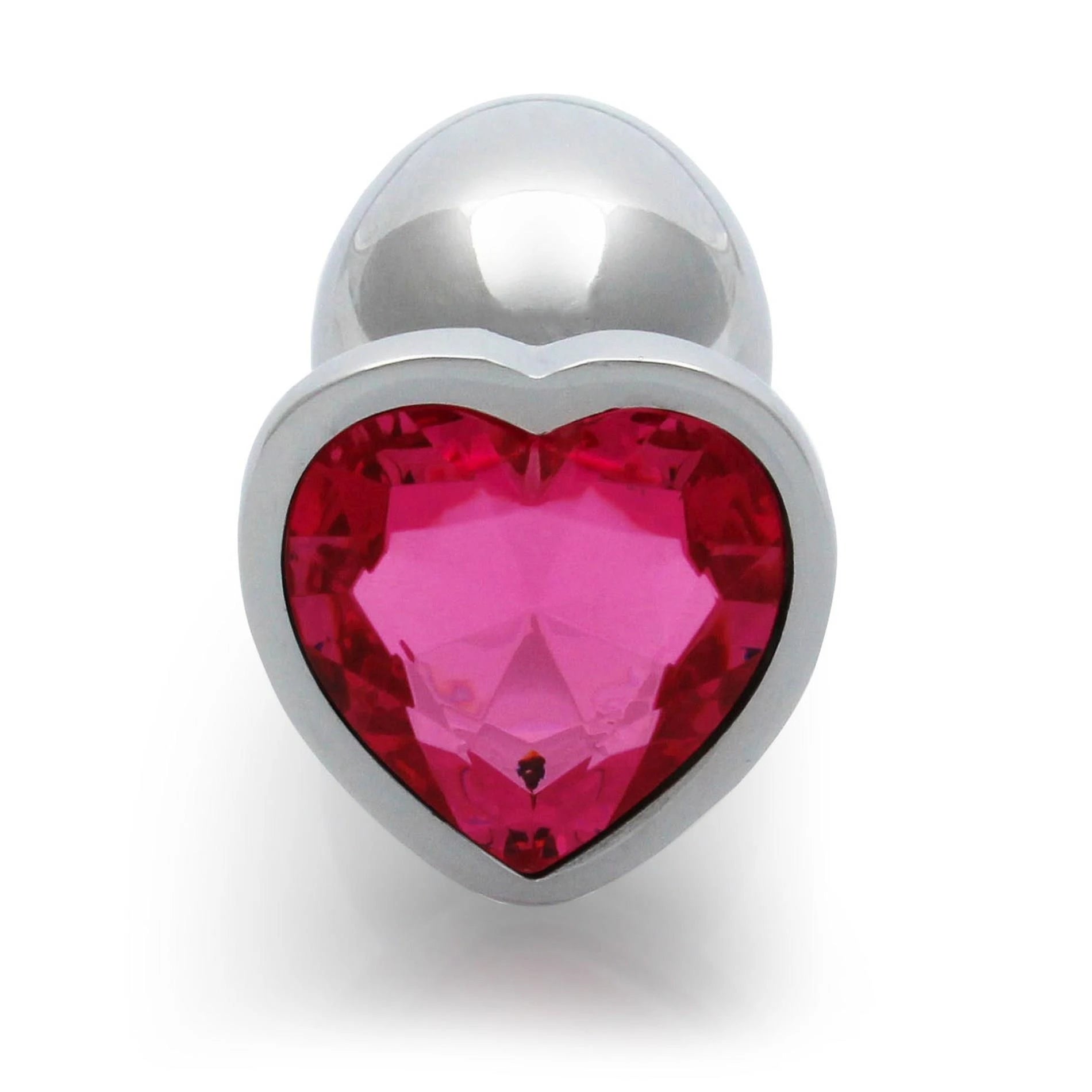 Heart Gem Butt Plug - Small - Silver/Rubellite Pink