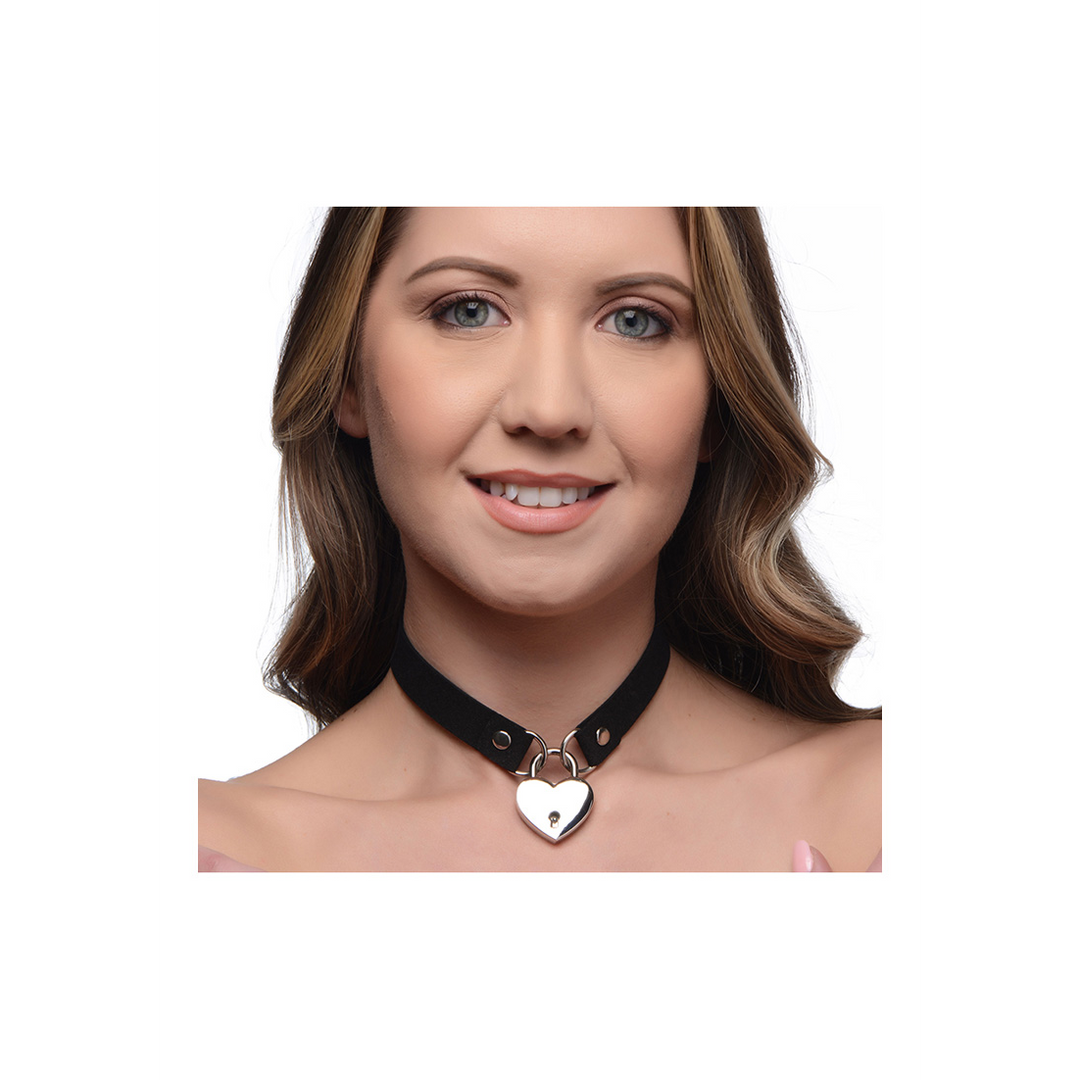 Lock-It - Collier ras-du-cou avec cadenas cœur et clé