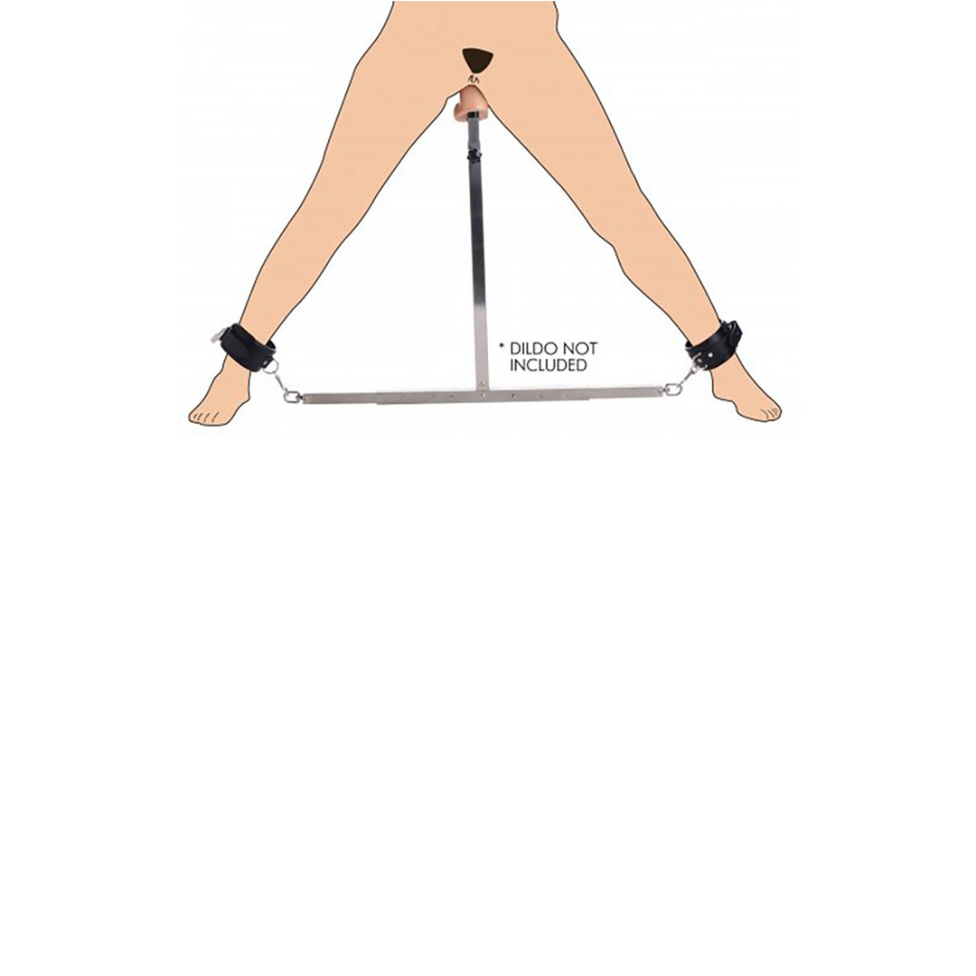 Squat - Écarteur avec des menottes aux chevilles et un gode anal