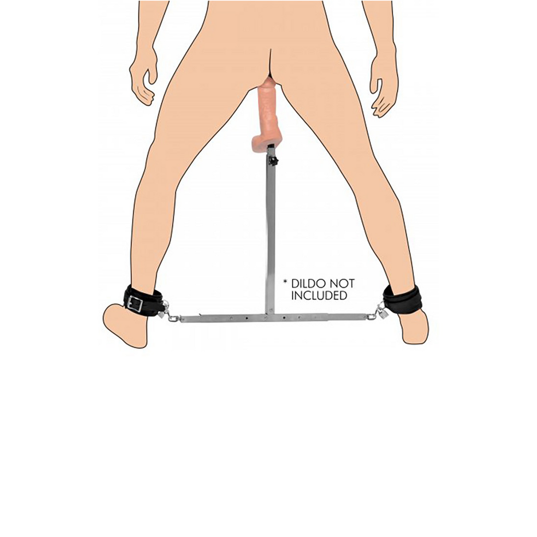Squat - Écarteur avec des menottes aux chevilles et un gode anal