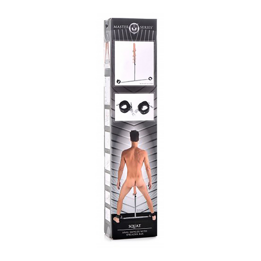 Squat - Écarteur avec des menottes aux chevilles et un gode anal
