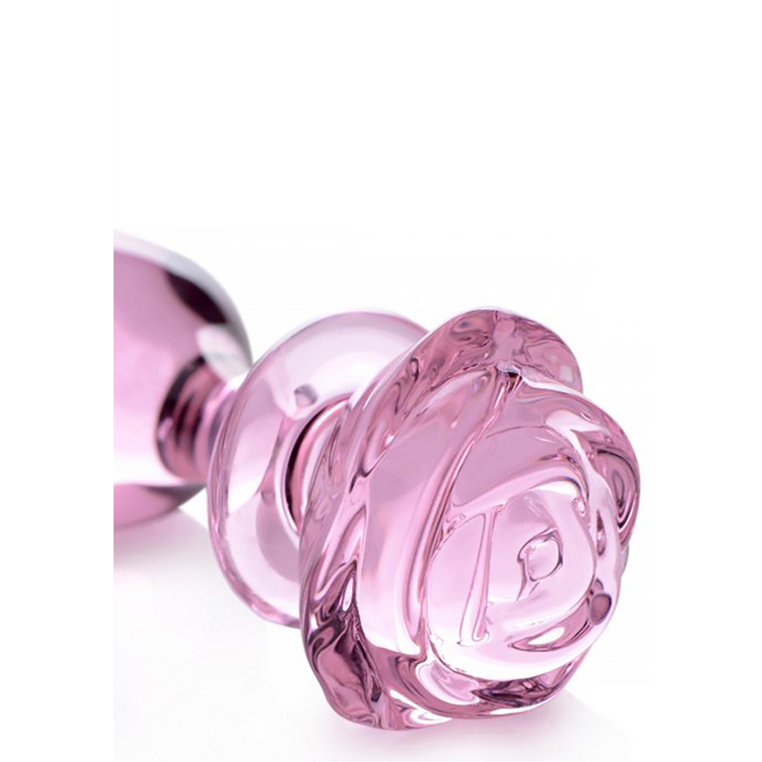 Rose rose - Plug anal en verre - Grande taille