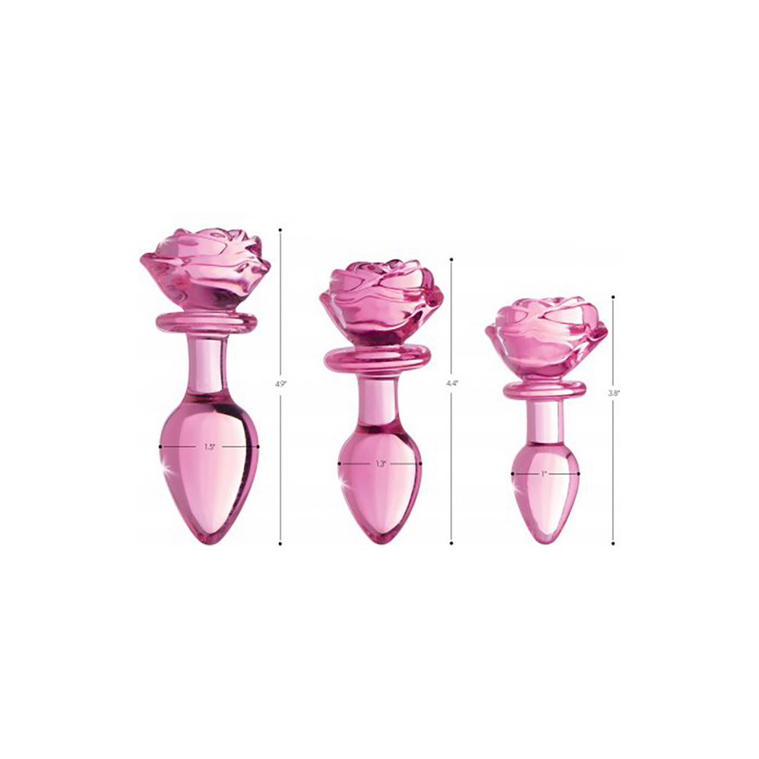 Rose rose - Plug anal en verre - Grande taille