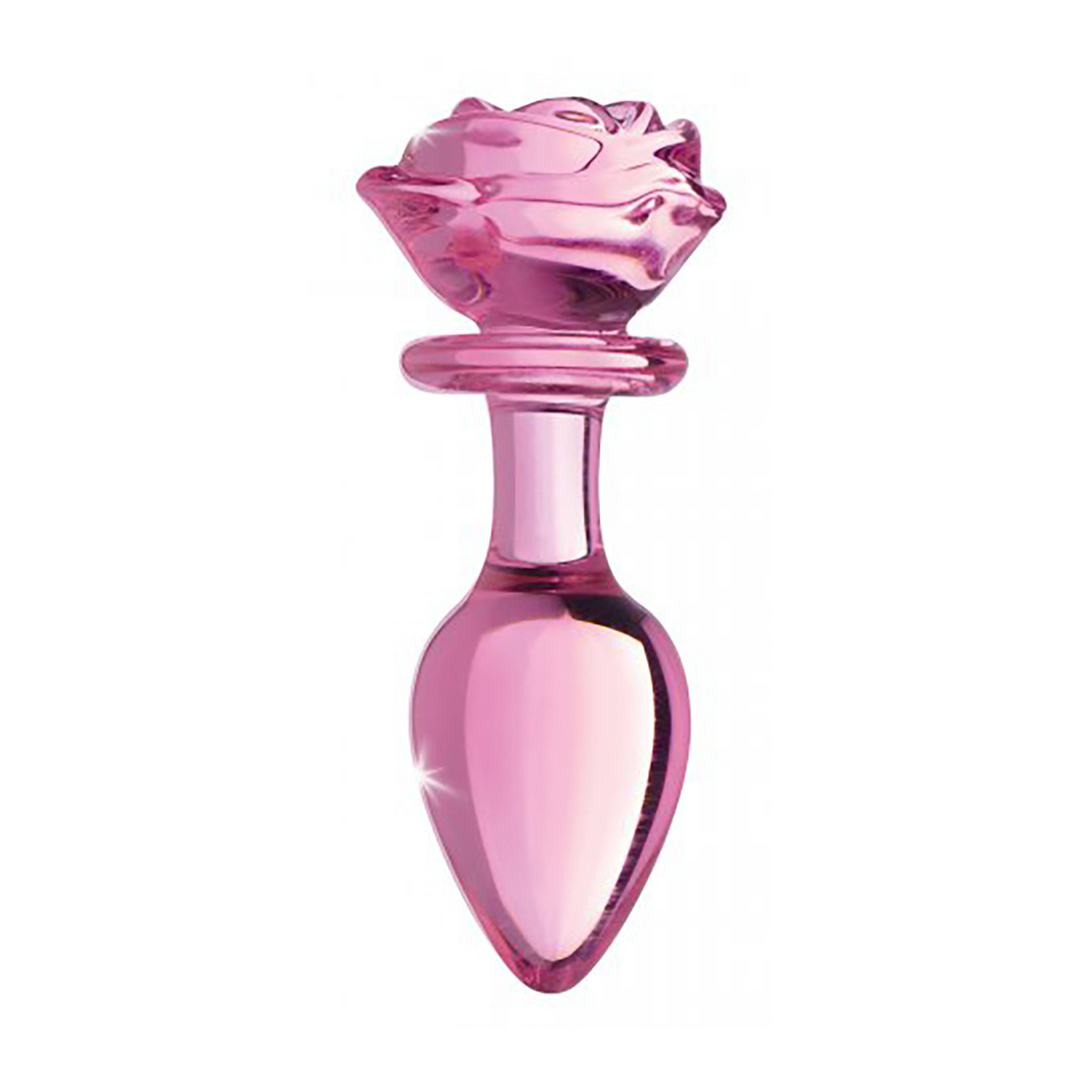 Rose rose - Plug anal en verre - Grande taille