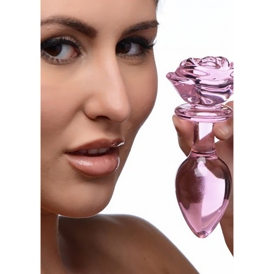 Rose rose - Plug anal en verre - Grande taille