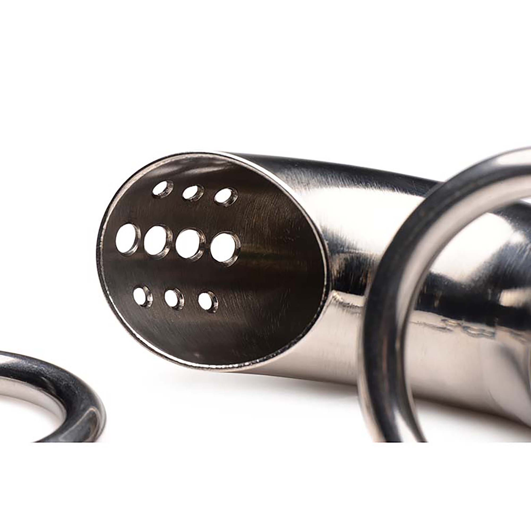 Cage de chasteté verrouillable en acier inoxydable avec 3 anneaux