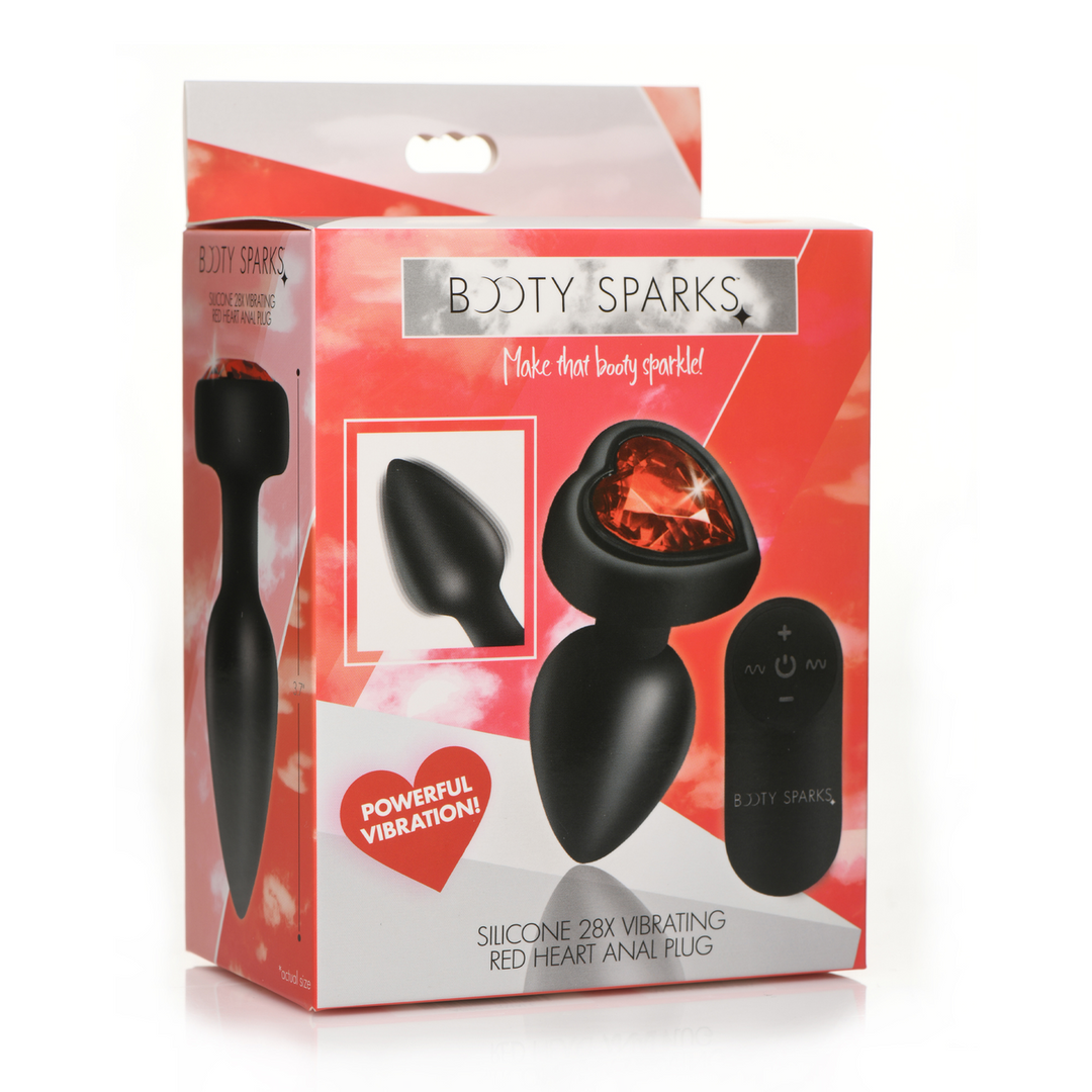 Silicone Vibrating Red Heart - Butt Plug with Remote Control - Small