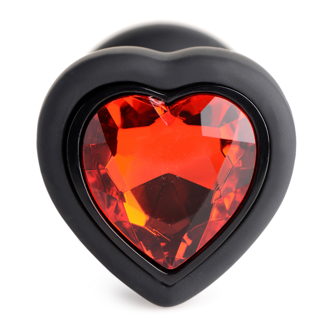 Silicone Vibrating Red Heart - Butt Plug with Remote Control - Small