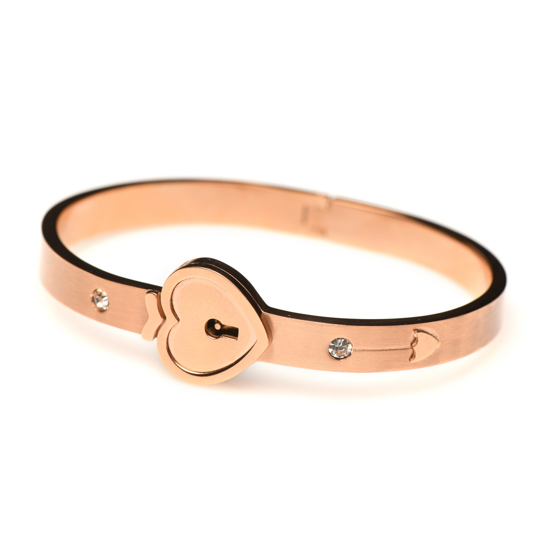 Cuffed Locking Bracelet and Key Necklace - Rose Gold