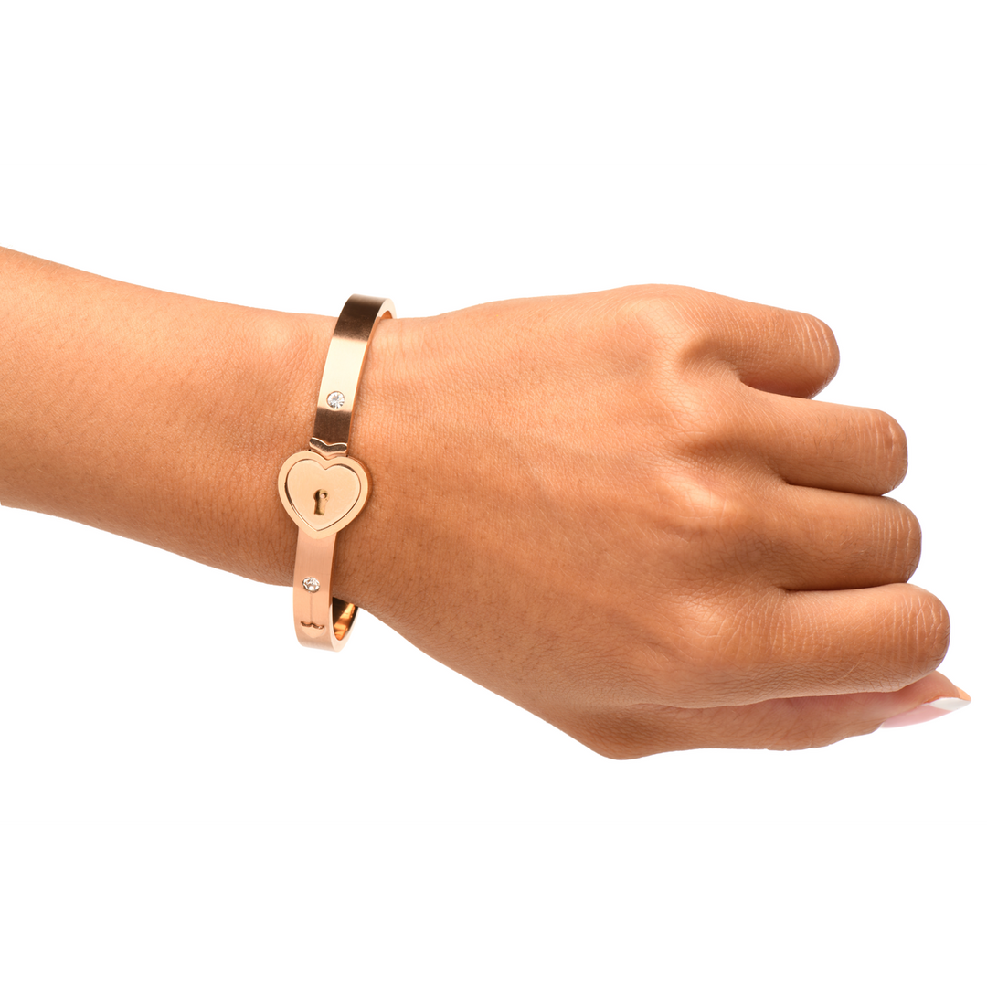 Cuffed Locking Bracelet and Key Necklace - Rose Gold